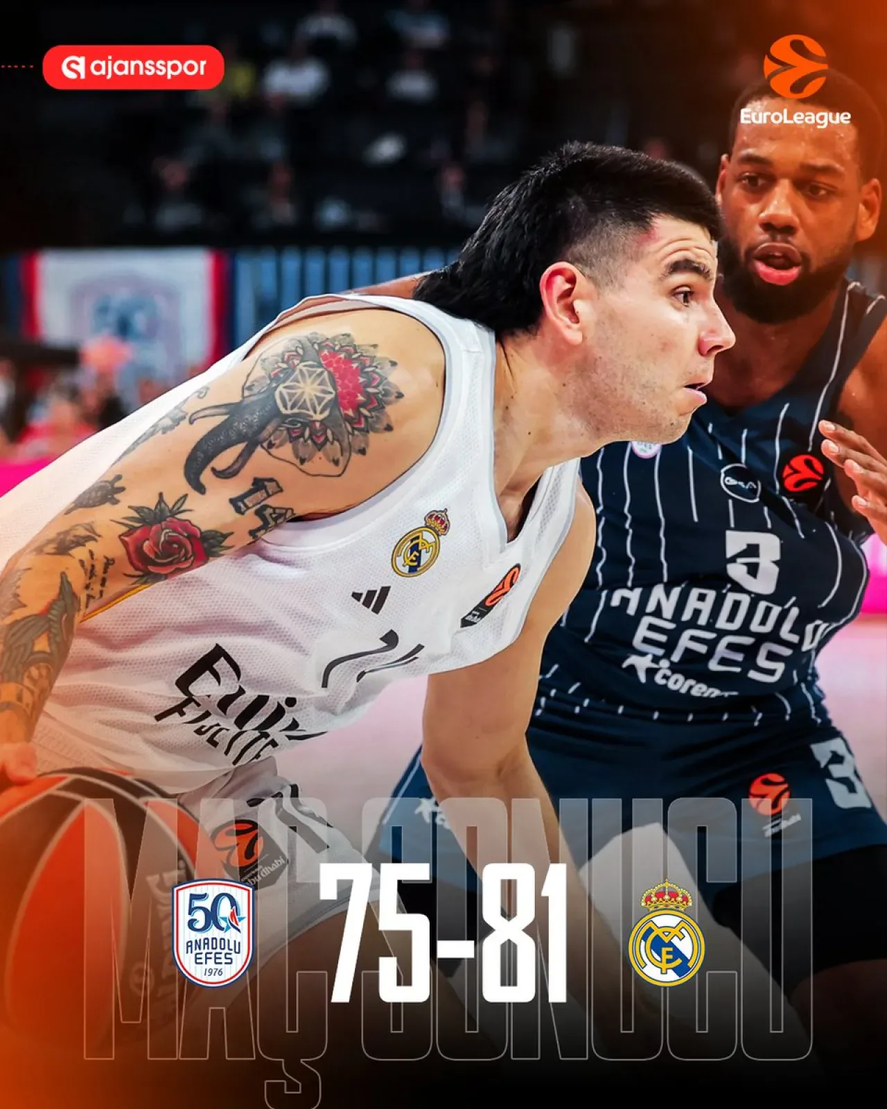 Anadolu Efes, Sıkı Mücadelede Real Madrid'e Yenildi Anadolu Efes, Sıkı Mücadelede Real Madrid'e Yenildi