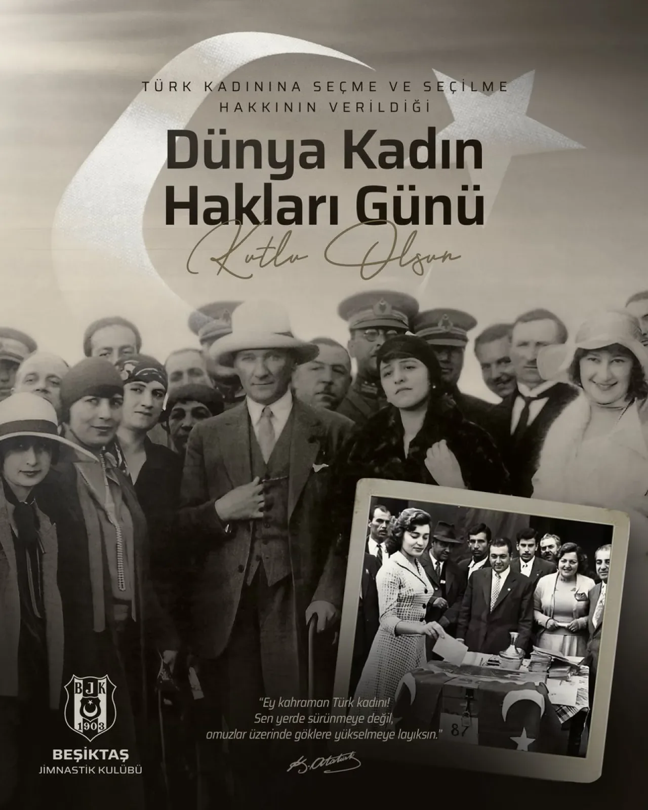 Beşiktaş'tan 5 Aralık Dünya Kadın Hakları Günü Mesajı: "Atatürk'ün Öncülüğünde Verilen Haklar Kutlu Olsun" Beşiktaş'tan 5 Aralık Dünya Kadın Hakları Günü Mesajı: "Atatürk'ün Öncülüğünde Verilen Haklar Kutlu Olsun"