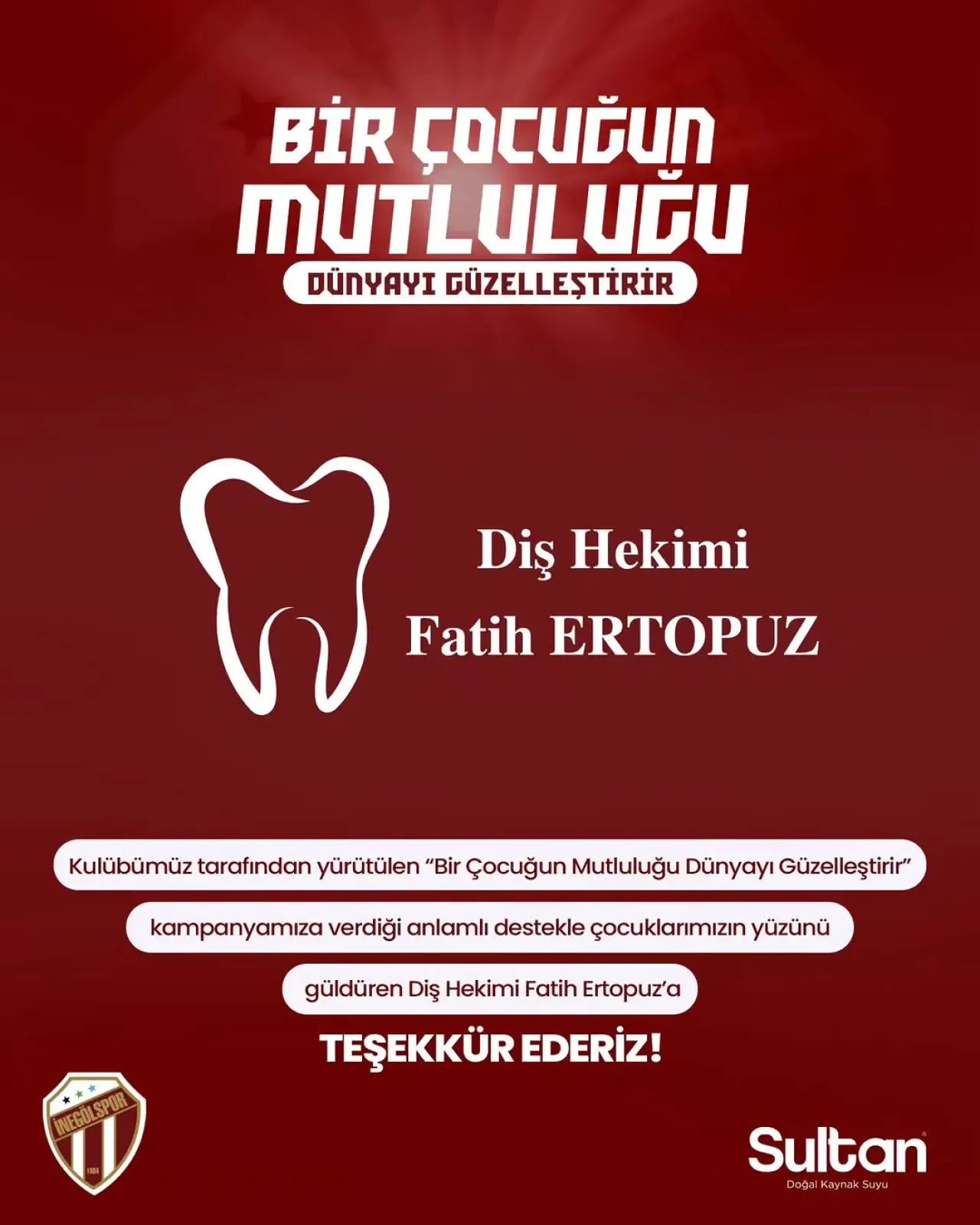 İnegölspor'dan Diş Hekimi Fatih Ertopuz'a Anlamlı Teşekkür İnegölspor'dan Diş Hekimi Fatih Ertopuz'a Anlamlı Teşekkür