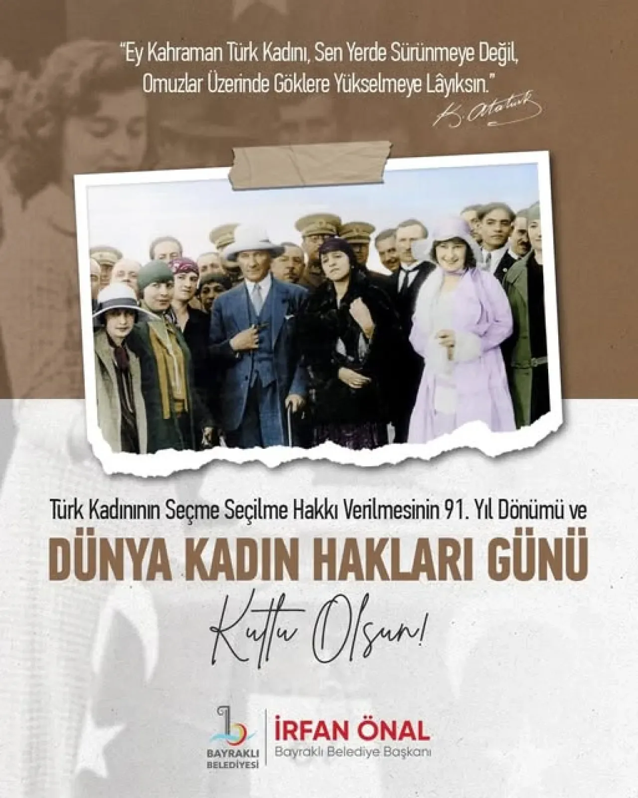 İzmir Bayraklı'da 5 Aralık Kadınlara Seçme ve Seçilme Hakkının 91. Yılı Kutlandı İzmir Bayraklı'da 5 Aralık Kadınlara Seçme ve Seçilme Hakkının 91. Yılı Kutlandı