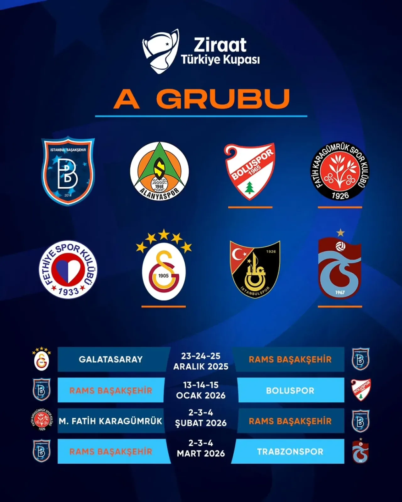RAMS Başakşehir, Ziraat Türkiye Kupası'nda A Grubu'nda Mücadele Edecek RAMS Başakşehir, Ziraat Türkiye Kupası'nda A Grubu'nda Mücadele Edecek