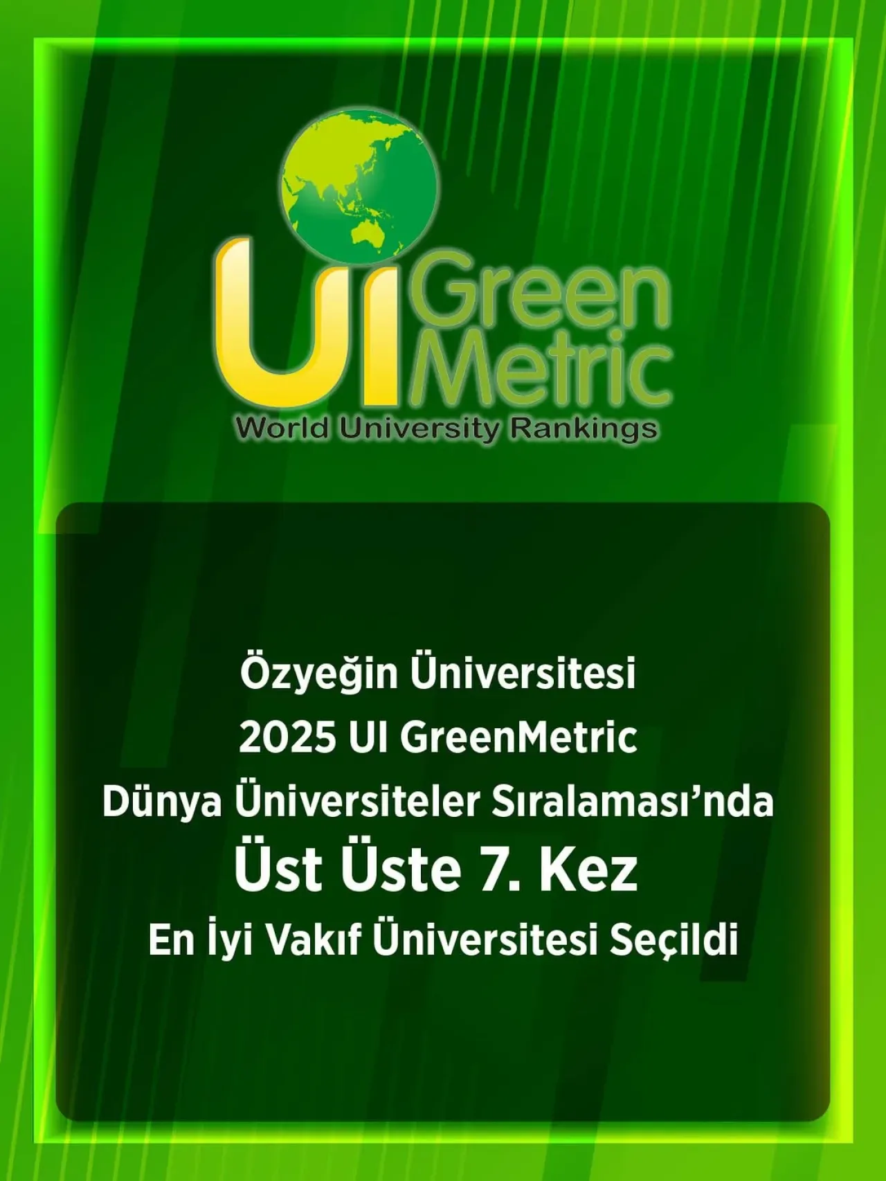 Özyeğin Üniversitesi, 2025 UI GreenMetric Sıralamasında 7. Kez Birinci Özyeğin Üniversitesi, 2025 UI GreenMetric Sıralamasında 7. Kez Birinci