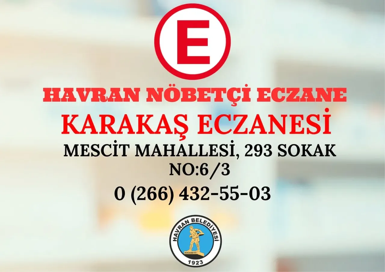Havran'da Bugün Nöbetçi Olan Eczane ve İletişim Bilgileri Havran'da Bugün Nöbetçi Olan Eczane ve İletişim Bilgileri