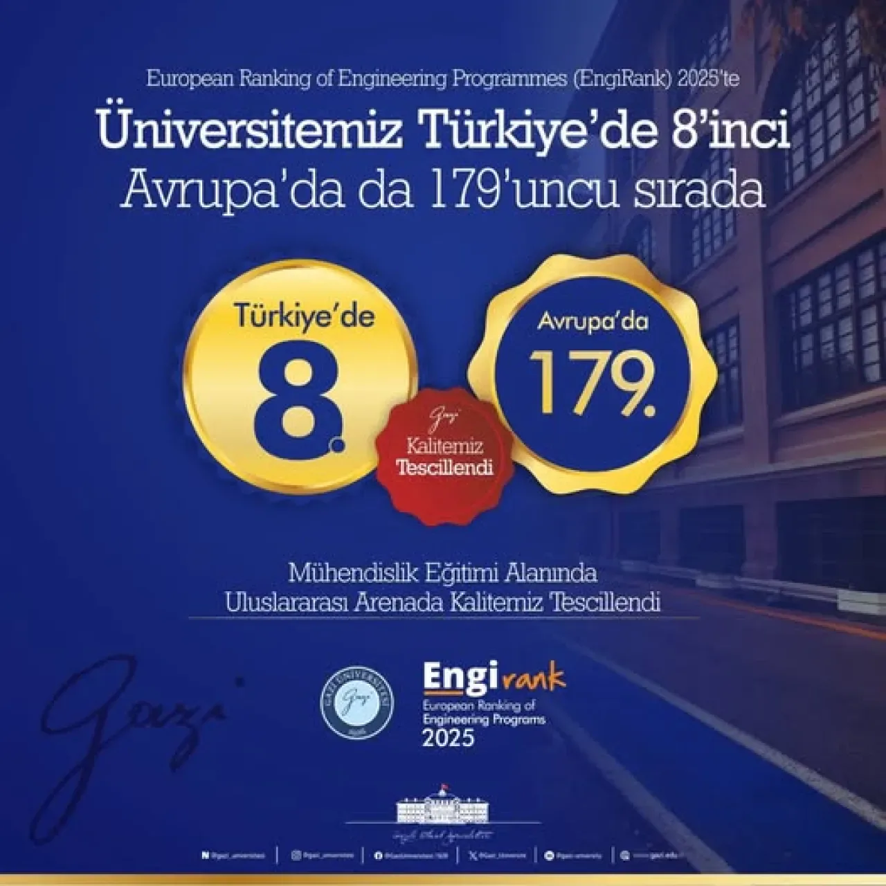 Gazi Üniversitesi Mühendislik Programları ile Avrupa'da İlk 200'de Gazi Üniversitesi Mühendislik Programları ile Avrupa'da İlk 200'de