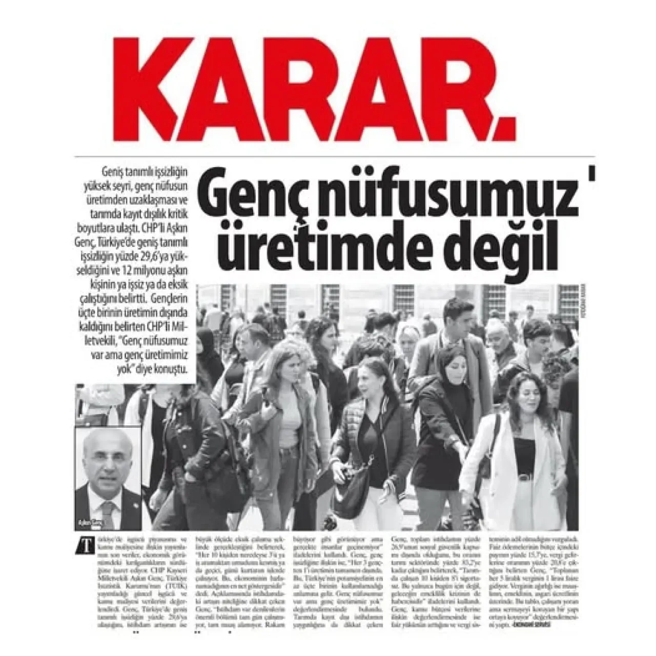 CHP'li Genç'ten İstihdam Krizi Uyarısı: 12 Milyon İşsiz veya Eksik Çalışıyor CHP'li Genç'ten İstihdam Krizi Uyarısı: 12 Milyon İşsiz veya Eksik Çalışıyor