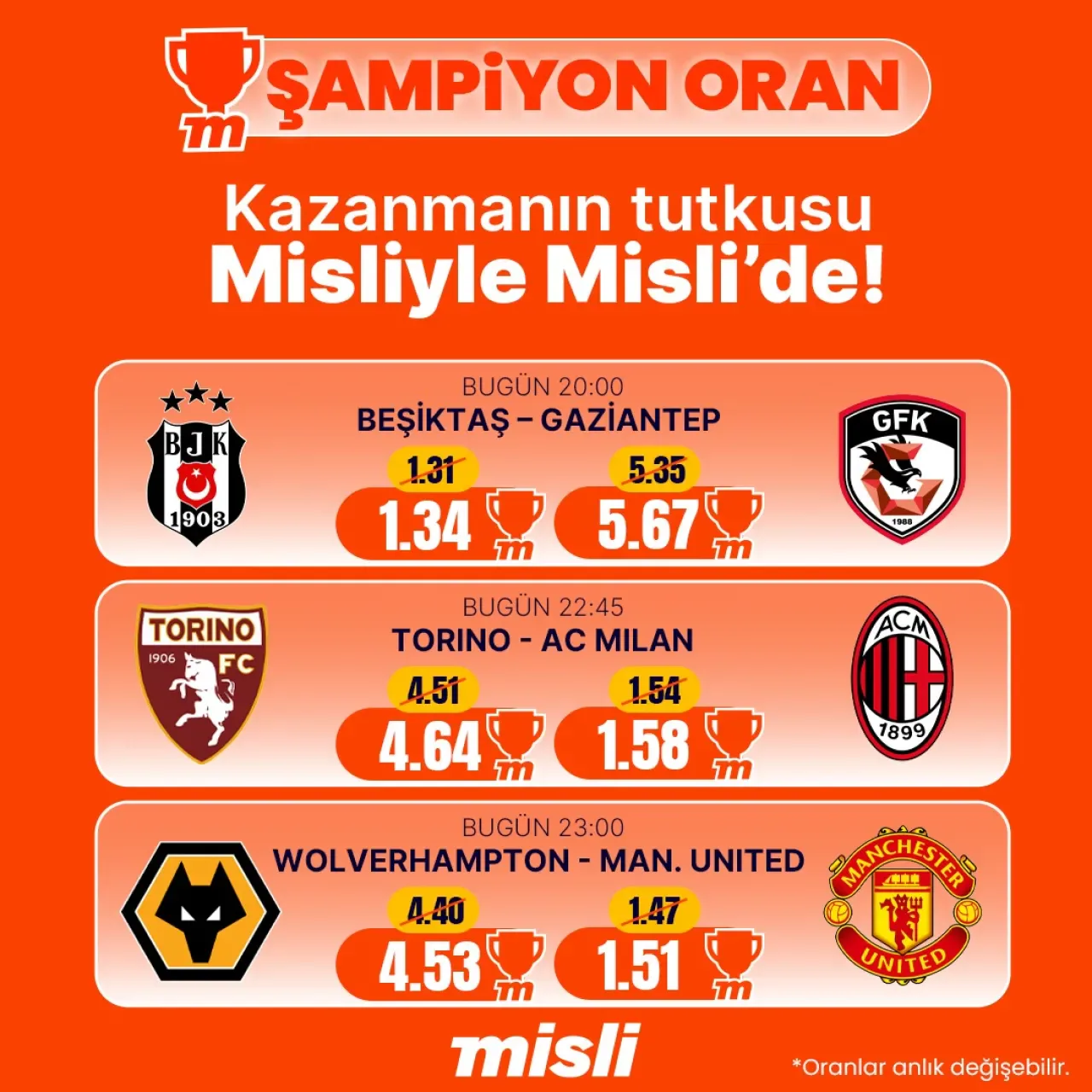 Misli.com'dan Şampiyon Oranlı Maçlarla Yüksek Kazanç Fırsatı Misli.com'dan Şampiyon Oranlı Maçlarla Yüksek Kazanç Fırsatı