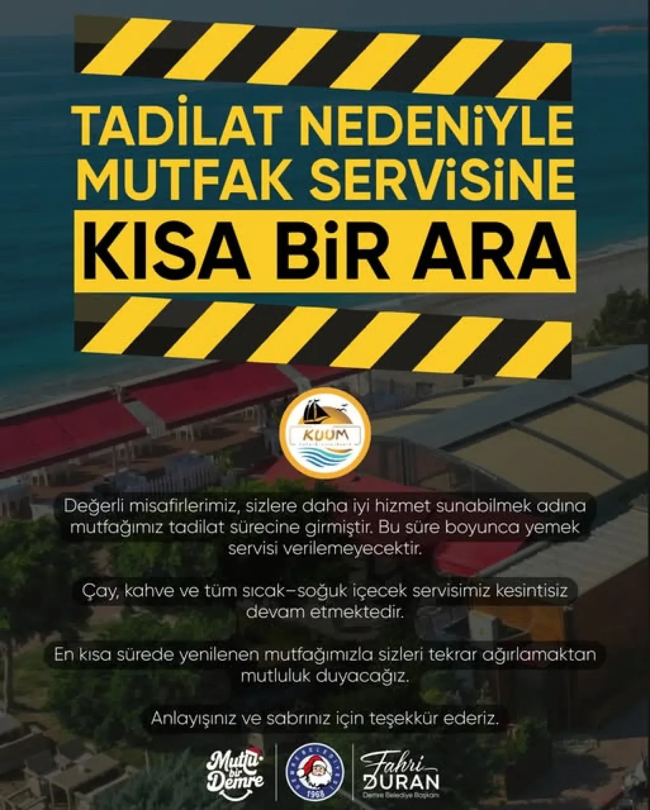 Demre Belediyesi Mutfağı Tadilata Giriyor: Yemek Servisine Ara Verildi Demre Belediyesi Mutfağı Tadilata Giriyor: Yemek Servisine Ara Verildi