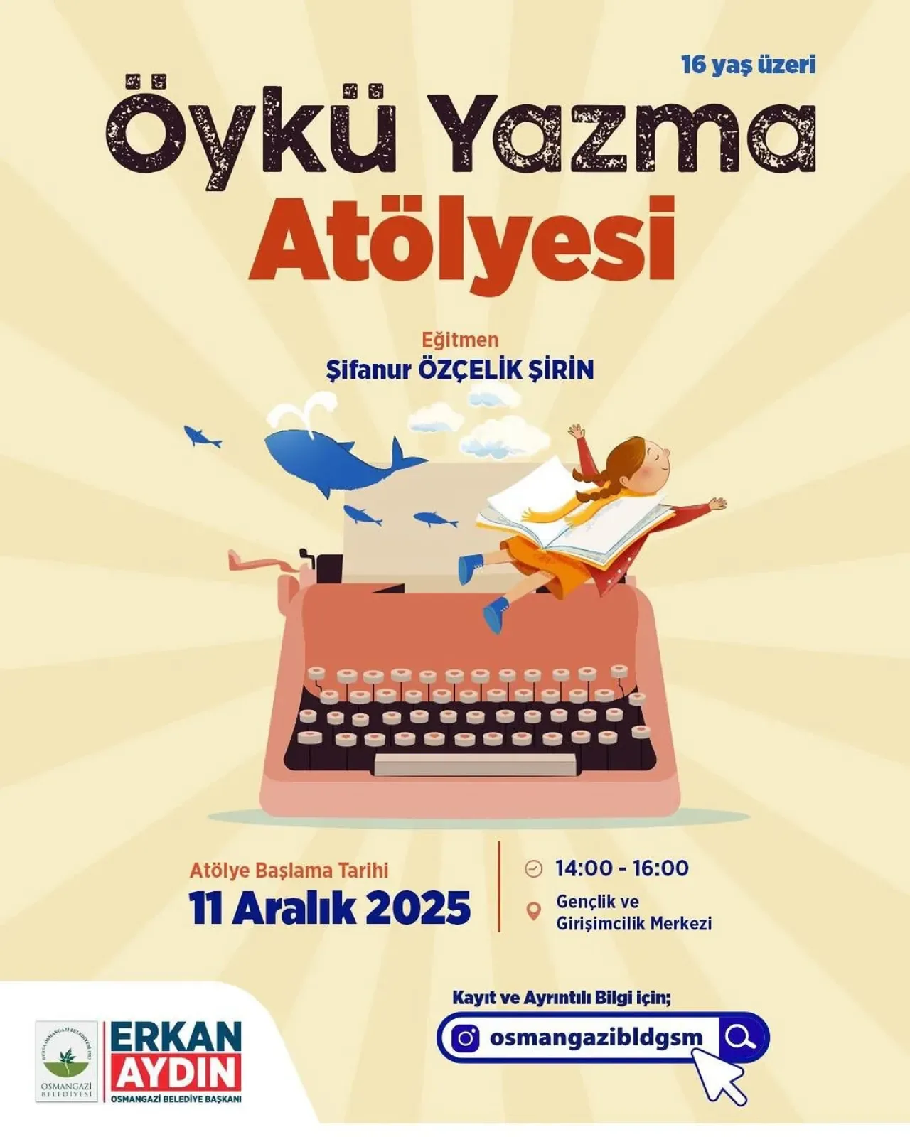 Osmangazi Gençlik Merkezi'nde Öykü Yazma Atölyesi Başlıyor Osmangazi Gençlik Merkezi'nde Öykü Yazma Atölyesi Başlıyor