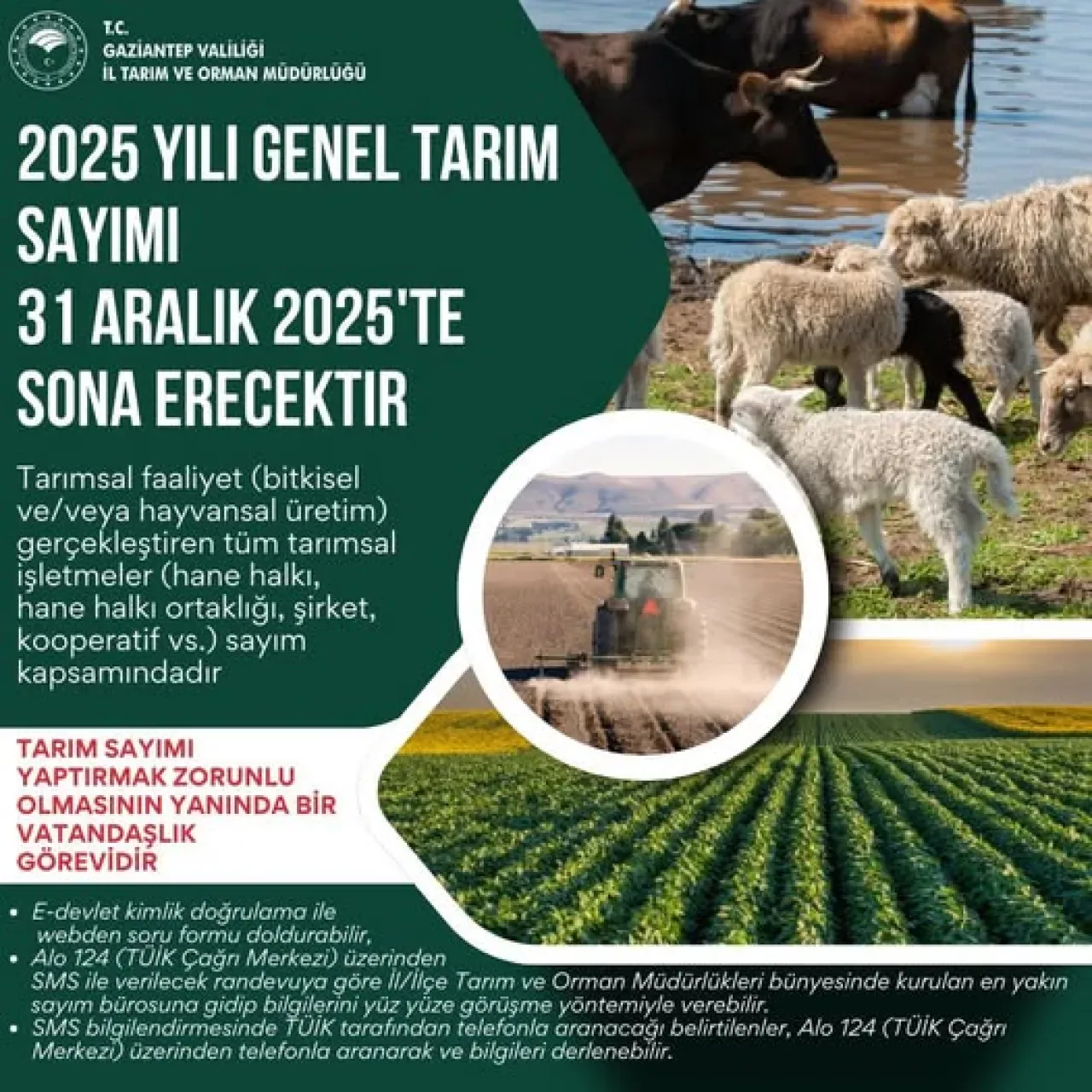Gaziantep'te Genel Tarım Sayımı 31 Aralık 2025'te Tamamlanıyor Gaziantep'te Genel Tarım Sayımı 31 Aralık 2025'te Tamamlanıyor