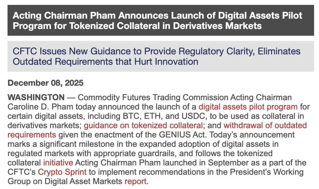 ABD Regülatörü CFTC, Türev Piyasalarında Tokenize Teminat Dönemini Başlatıyor ABD Regülatörü CFTC, Türev Piyasalarında Tokenize Teminat Dönemini Başlatıyor