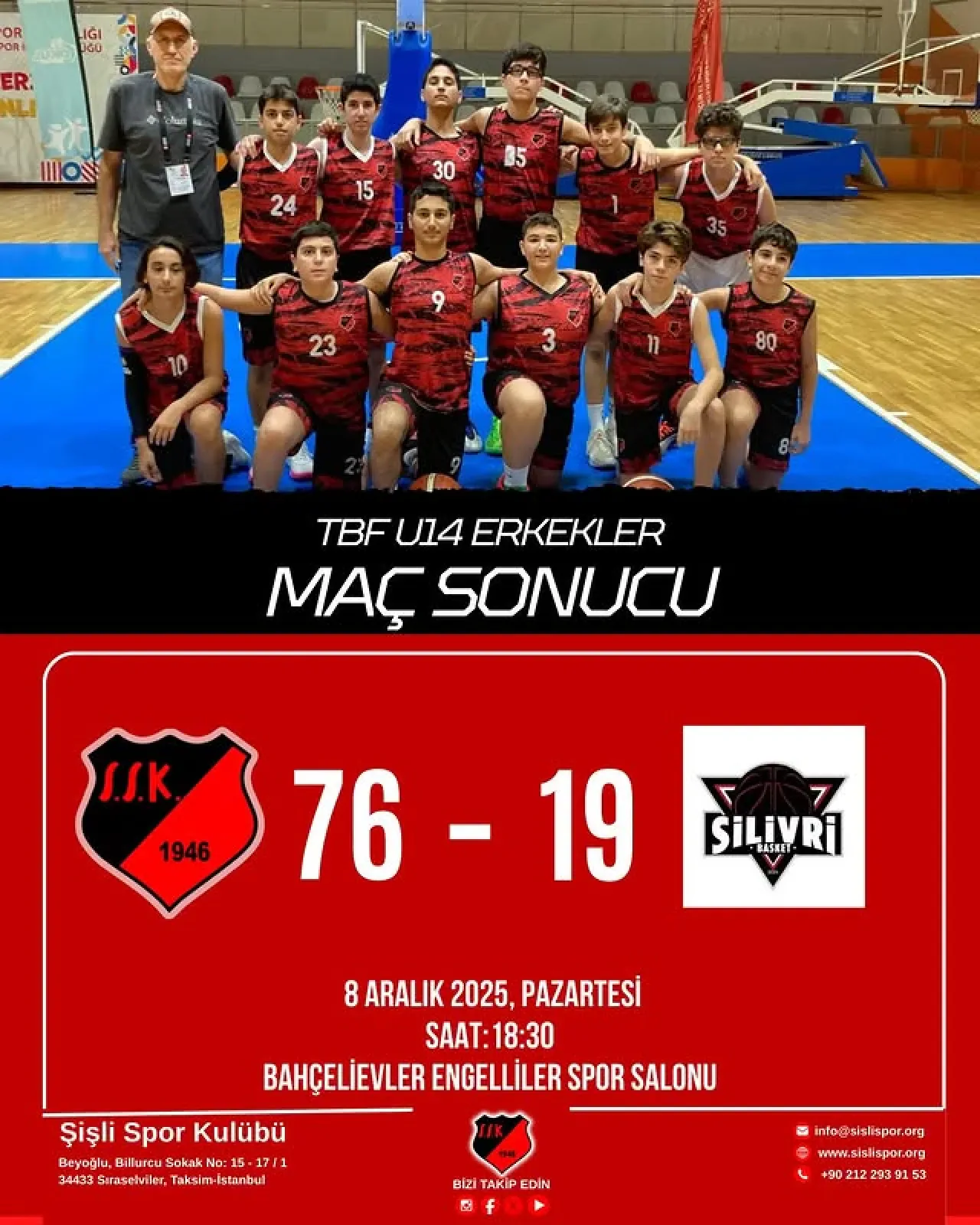 Şişli Spor Kulübü U14 Basketbol Takımı, Silivri'yi Farklı Mağlup Etti Şişli Spor Kulübü U14 Basketbol Takımı, Silivri'yi Farklı Mağlup Etti