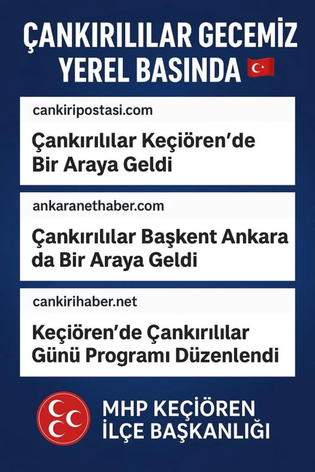 MHP Keçiören'de Çankırılılar Gecesi Yerel Basında Geniş Yer Buldu MHP Keçiören'de Çankırılılar Gecesi Yerel Basında Geniş Yer Buldu