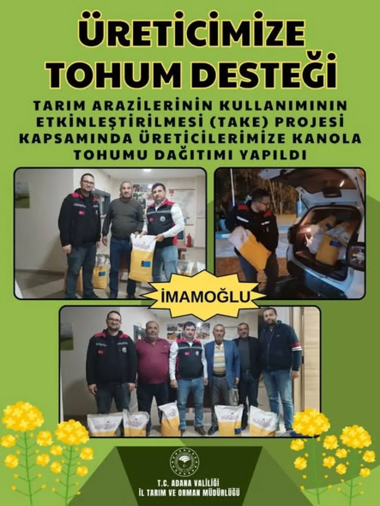 Adana'da Çiftçilere Kanola Tohumu Desteği Adana'da Çiftçilere Kanola Tohumu Desteği