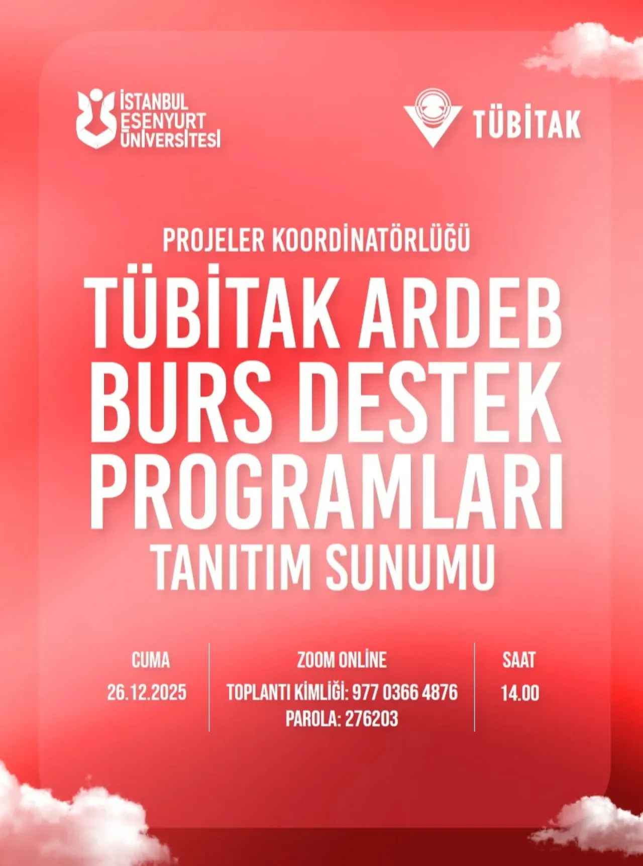 İstanbul Esenyurt Üniversitesi'nde TÜBİTAK ARDEB Burs ve Destek Programları Tanıtılacak İstanbul Esenyurt Üniversitesi'nde TÜBİTAK ARDEB Burs ve Destek Programları Tanıtılacak