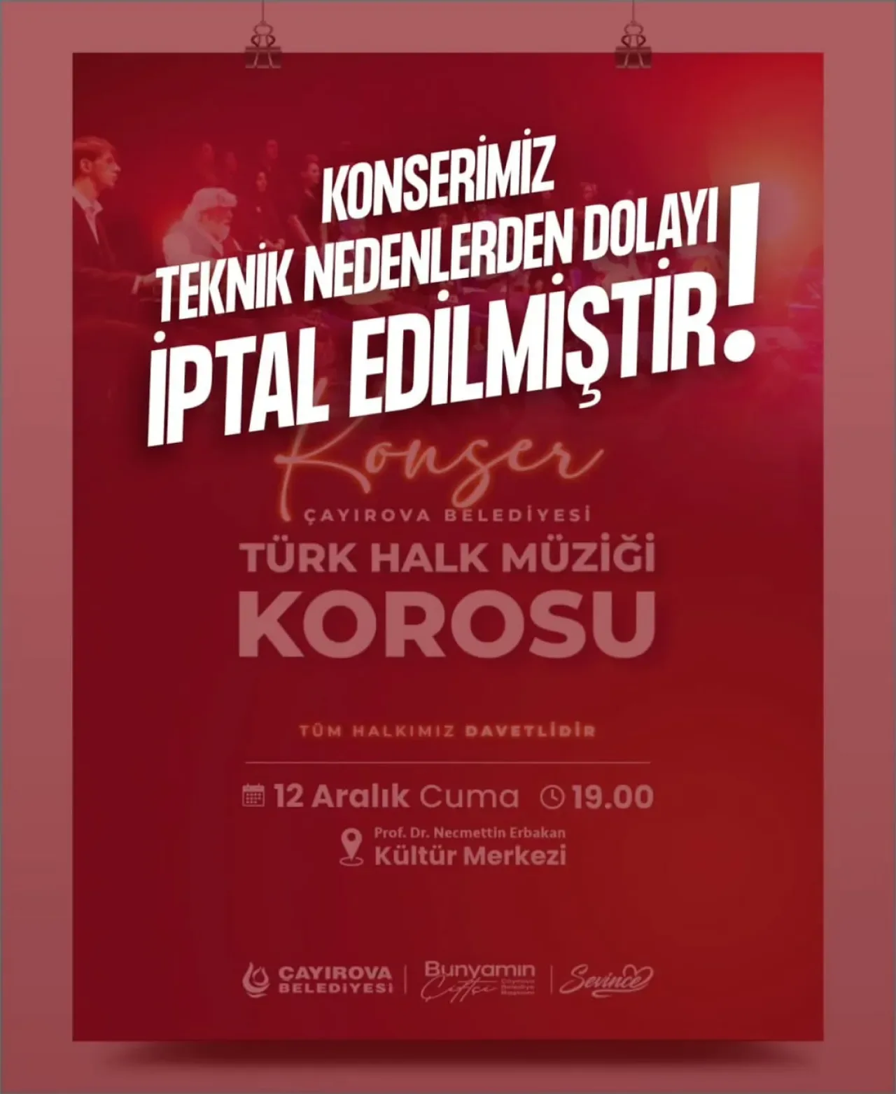 Çayırova'da Türk Halk Müziği Konseri İptal Edildi Çayırova'da Türk Halk Müziği Konseri İptal Edildi