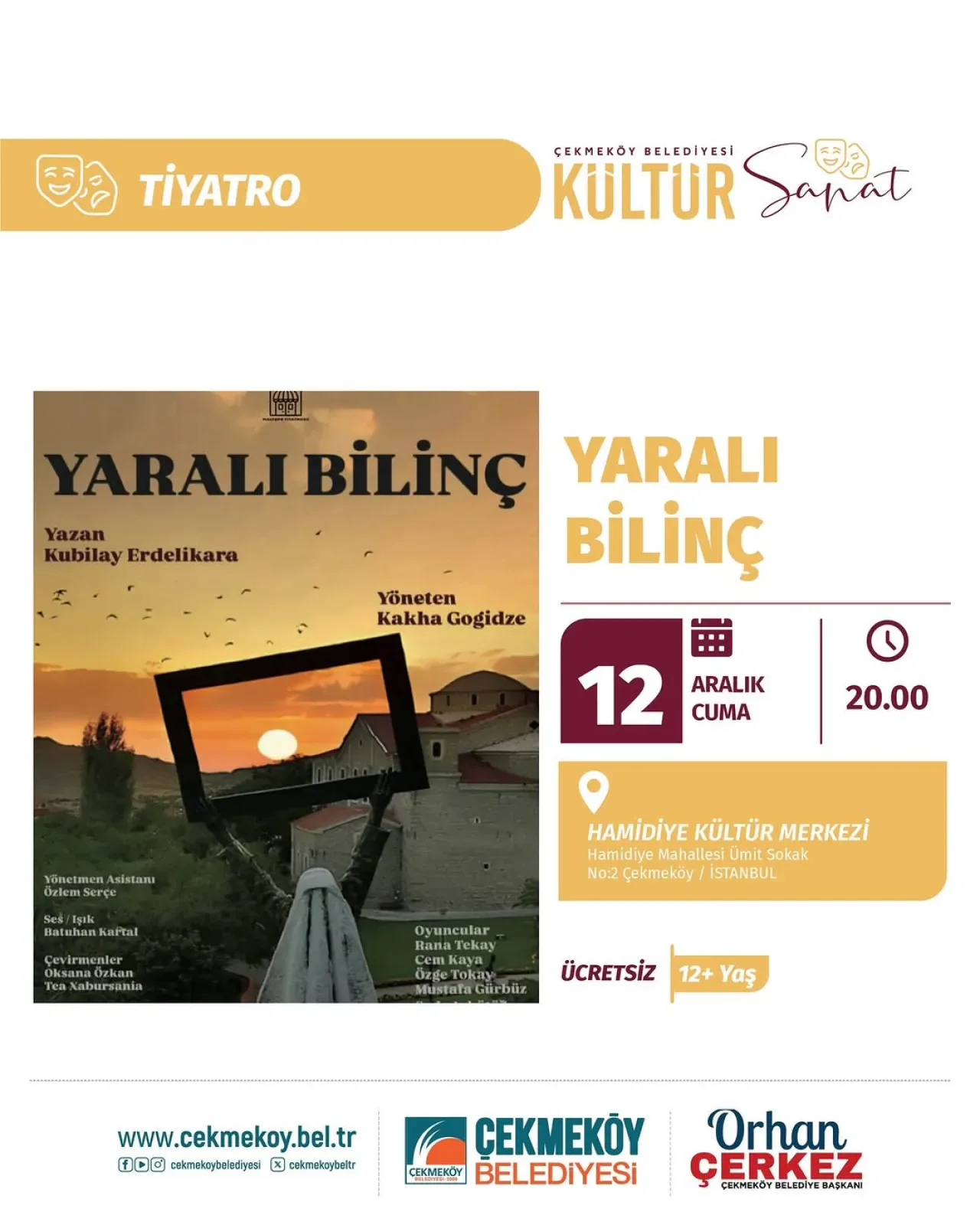 Çekmeköy'de "Yaralı Bilinç" Tiyatro Oyunu Sahnelenecek Çekmeköy'de "Yaralı Bilinç" Tiyatro Oyunu Sahnelenecek