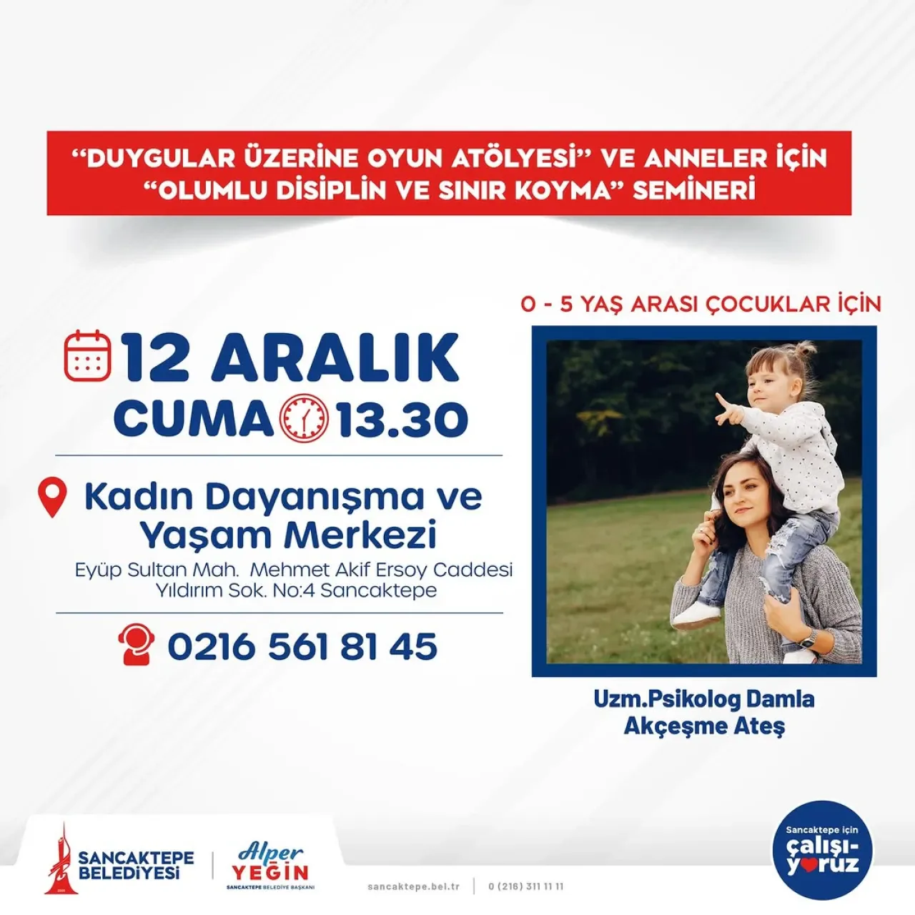 Sancaktepe'de Anneler ve Çocuklar İçin Ücretsiz Eğitim: Duygular Üzerine Oyun Atölyesi ve Sınır Koyma Semineri Sancaktepe'de Anneler ve Çocuklar İçin Ücretsiz Eğitim: Duygular Üzerine Oyun Atölyesi ve Sınır Koyma Semineri