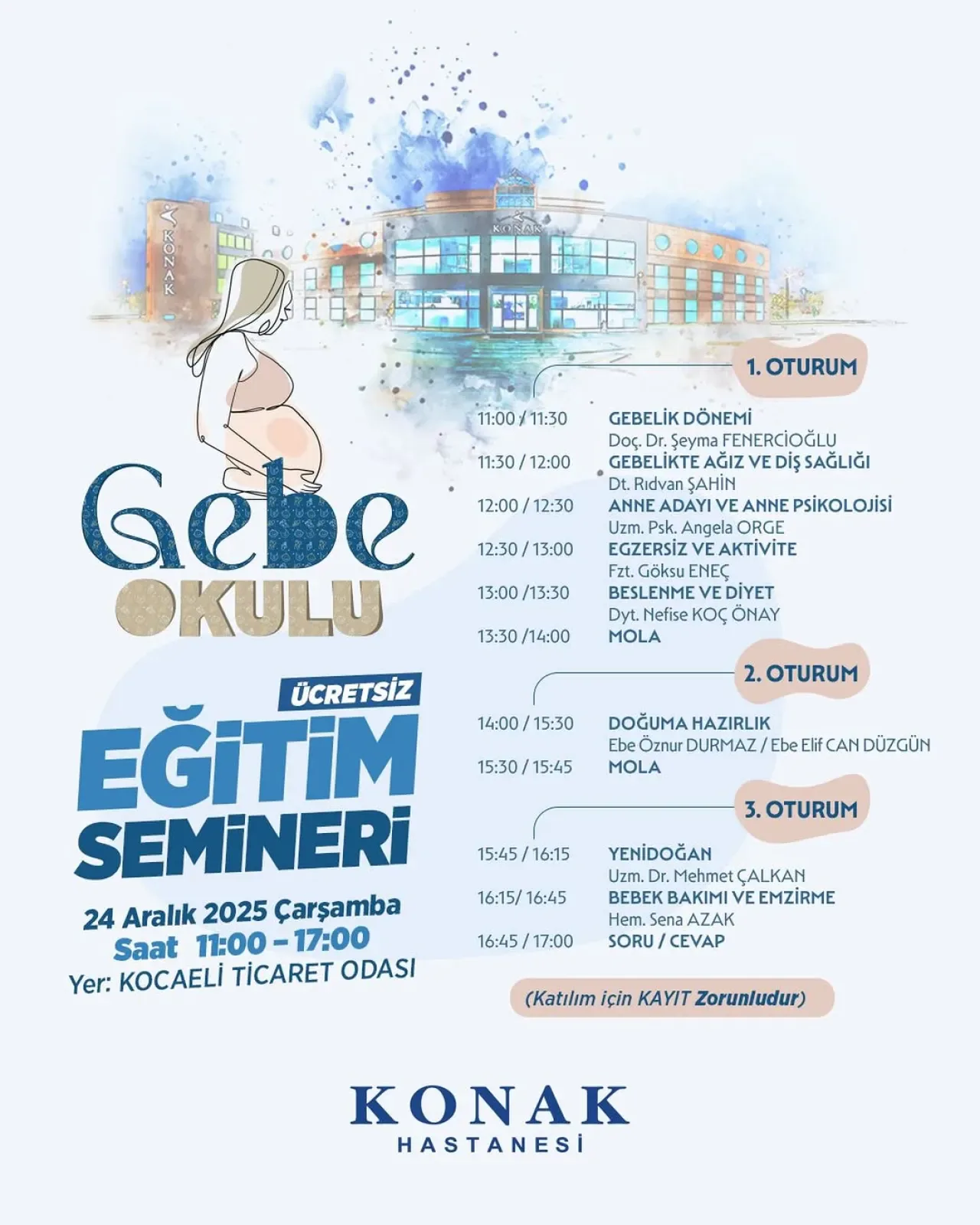 Özel Konak Hastanesi'nde Ücretsiz Gebe Okulu Eğitim Seminerleri Başlıyor Özel Konak Hastanesi'nde Ücretsiz Gebe Okulu Eğitim Seminerleri Başlıyor