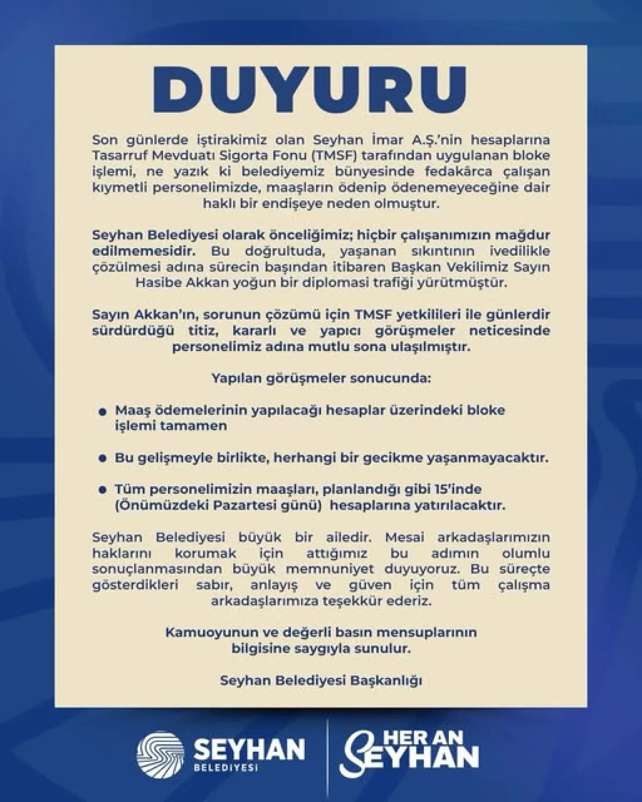Seyhan Belediyesi Personel Maaşları 15'inde Yatacak Seyhan Belediyesi Personel Maaşları 15'inde Yatacak