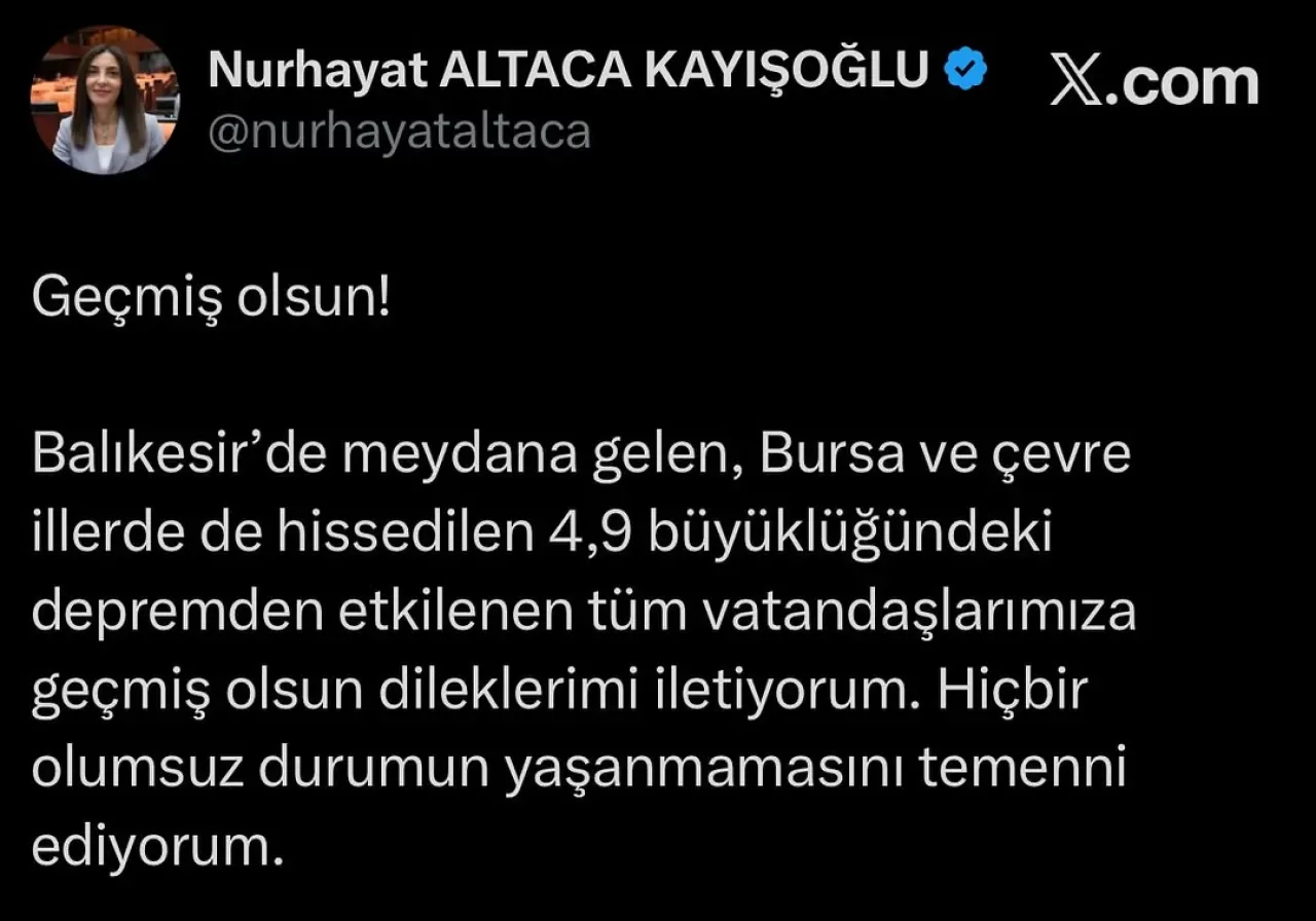 CHP'li Nurhayat Altaca Kayışoğlu, Balıkesir Depremi Sonrası Geçmiş Olsun Mesajı Yayımladı CHP'li Nurhayat Altaca Kayışoğlu, Balıkesir Depremi Sonrası Geçmiş Olsun Mesajı Yayımladı