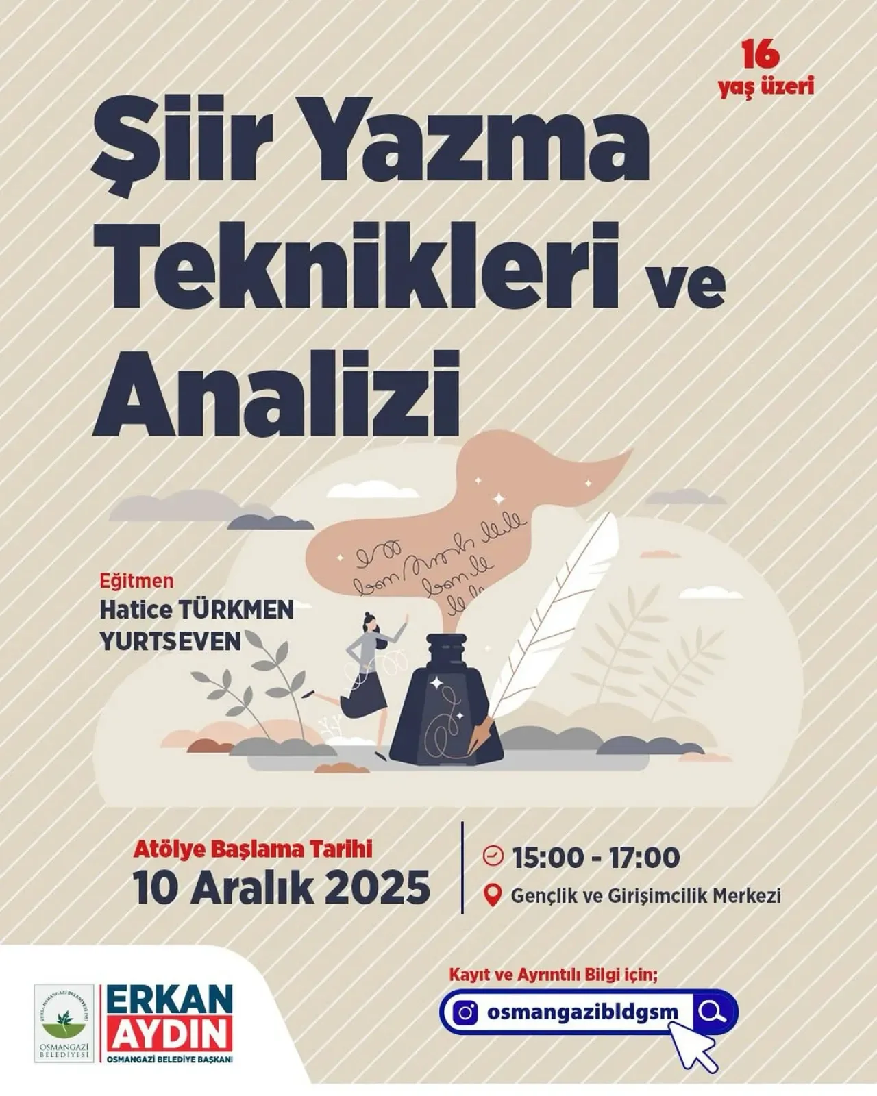 Bursa Osmangazi'de Şiir Yazma Teknikleri ve Analizi Atölyesi Başlıyor Bursa Osmangazi'de Şiir Yazma Teknikleri ve Analizi Atölyesi Başlıyor