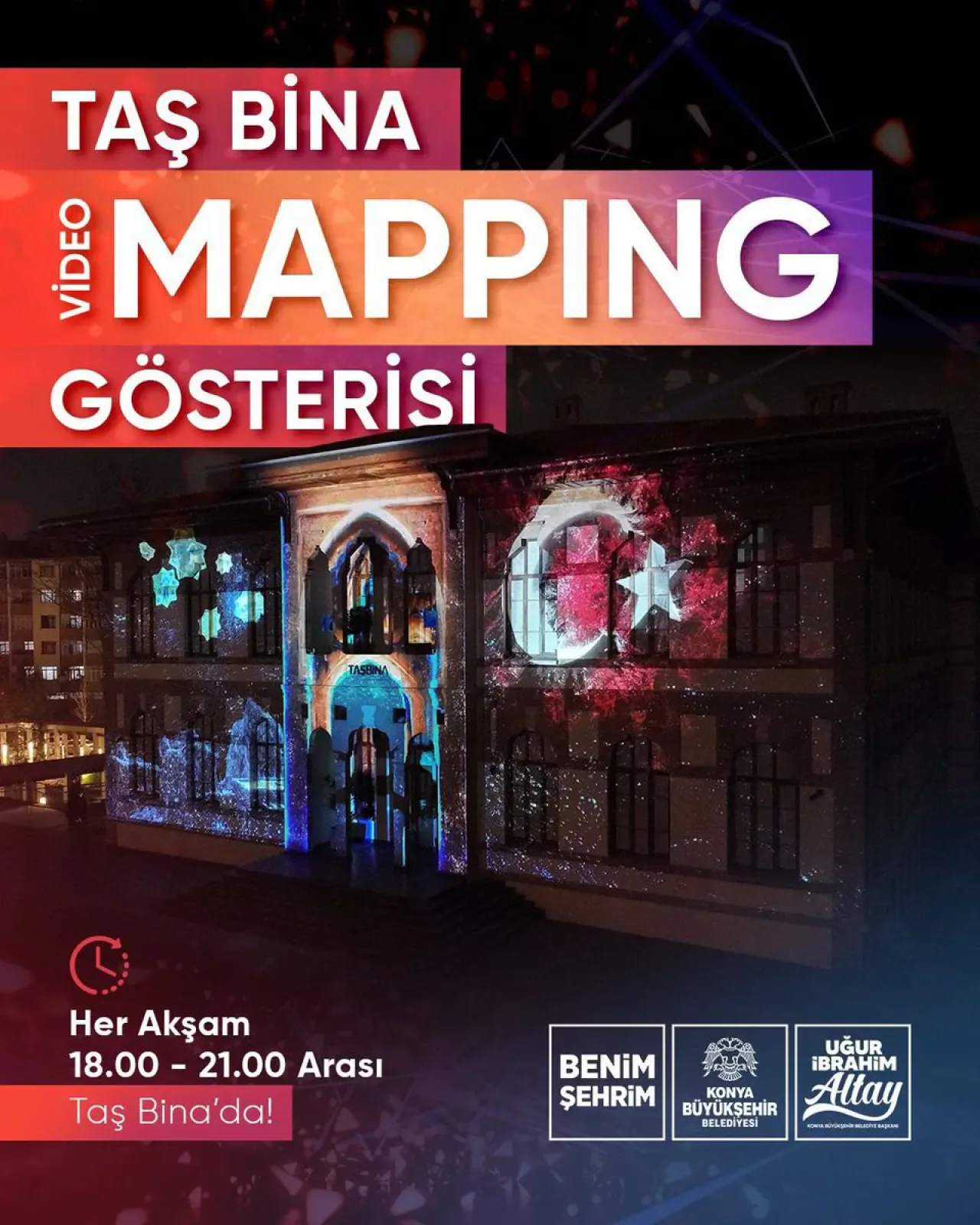 Konya'da Görsel Şölen: Taş Bina'da Video Mapping Gösterisi Konya'da Görsel Şölen: Taş Bina'da Video Mapping Gösterisi