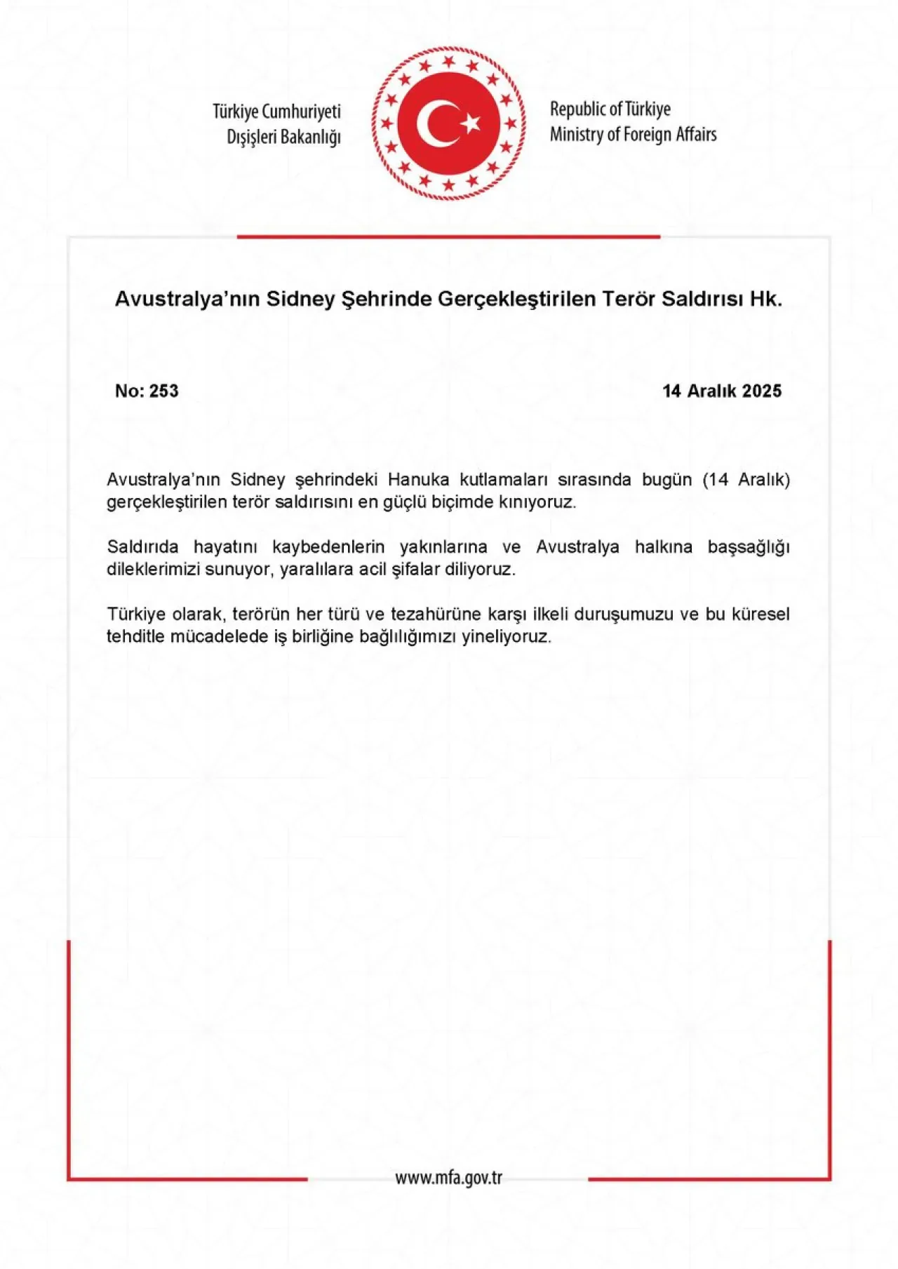 Avustralya'daki Hanuka Saldırısına Türkiye'den Kınama Avustralya'daki Hanuka Saldırısına Türkiye'den Kınama