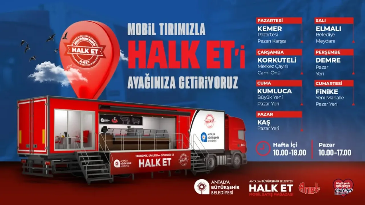 Antalya Büyükşehir Belediyesi Halk Et Mobil Mağazaları ile Hizmet Veriyor Antalya Büyükşehir Belediyesi Halk Et Mobil Mağazaları ile Hizmet Veriyor