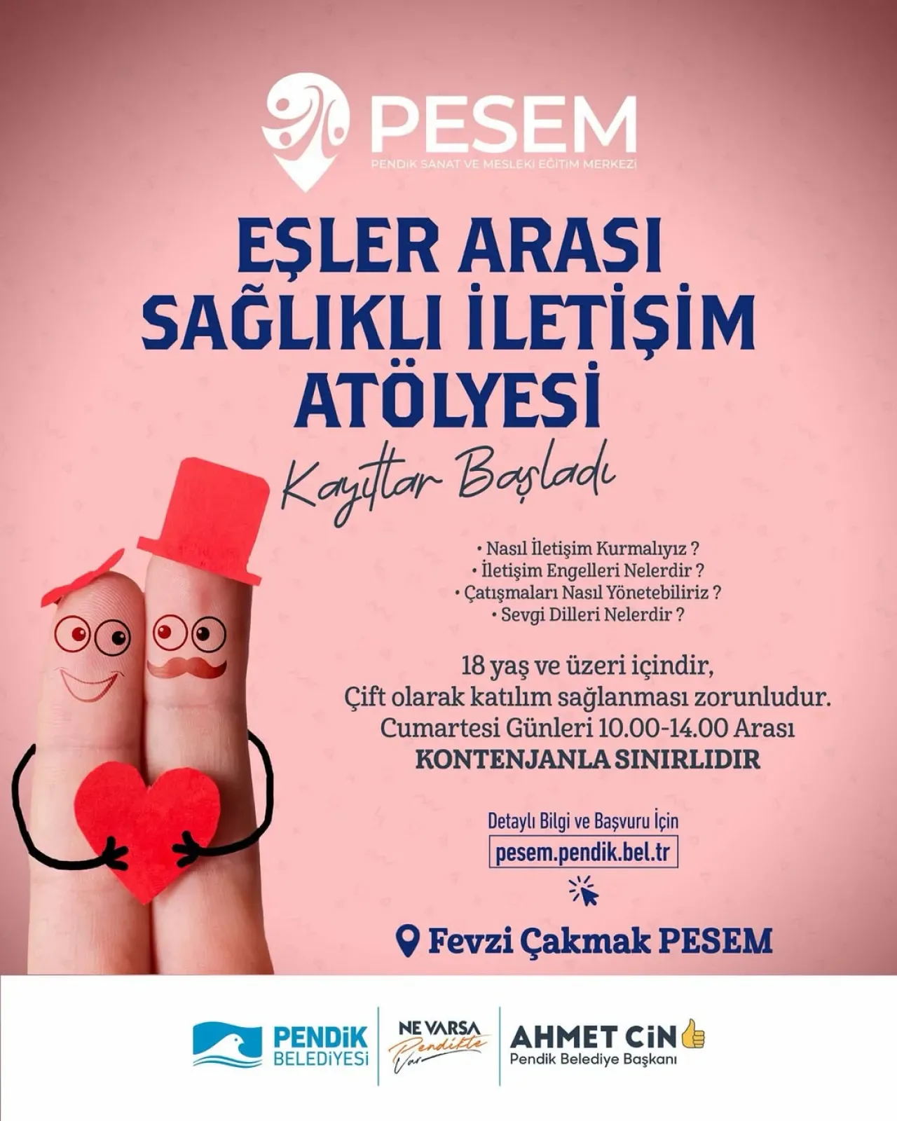 Pendik'te Eşler Arası Sağlıklı İletişim Atölyesi Kayıtları Başladı Pendik'te Eşler Arası Sağlıklı İletişim Atölyesi Kayıtları Başladı