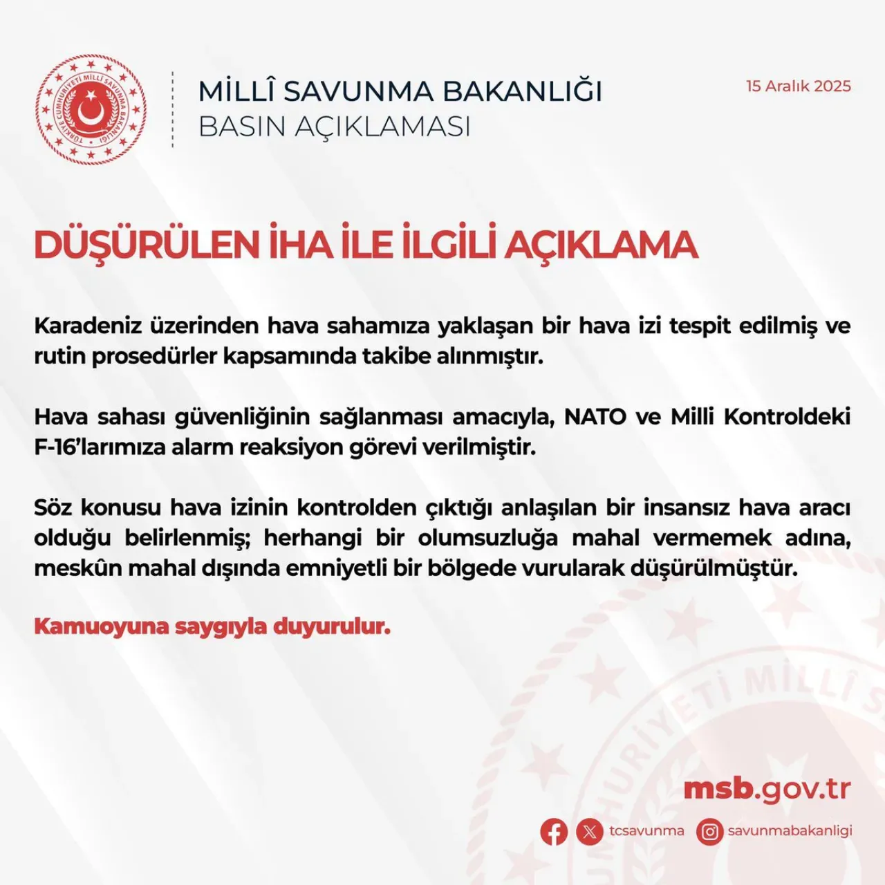 Türk Hava Kuvvetleri, Karadeniz'deki İHA'yı Düşürdü Türk Hava Kuvvetleri, Karadeniz'deki İHA'yı Düşürdü