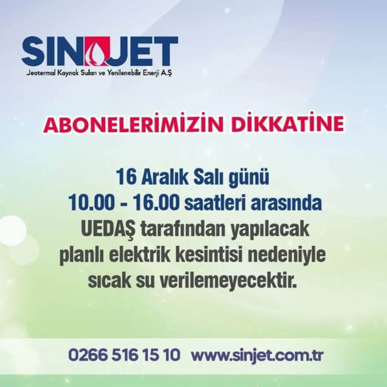 Sındırgı'da Planlı Elektrik Kesintisi Nedeniyle Sıcak Su Verilemeyecek Sındırgı'da Planlı Elektrik Kesintisi Nedeniyle Sıcak Su Verilemeyecek
