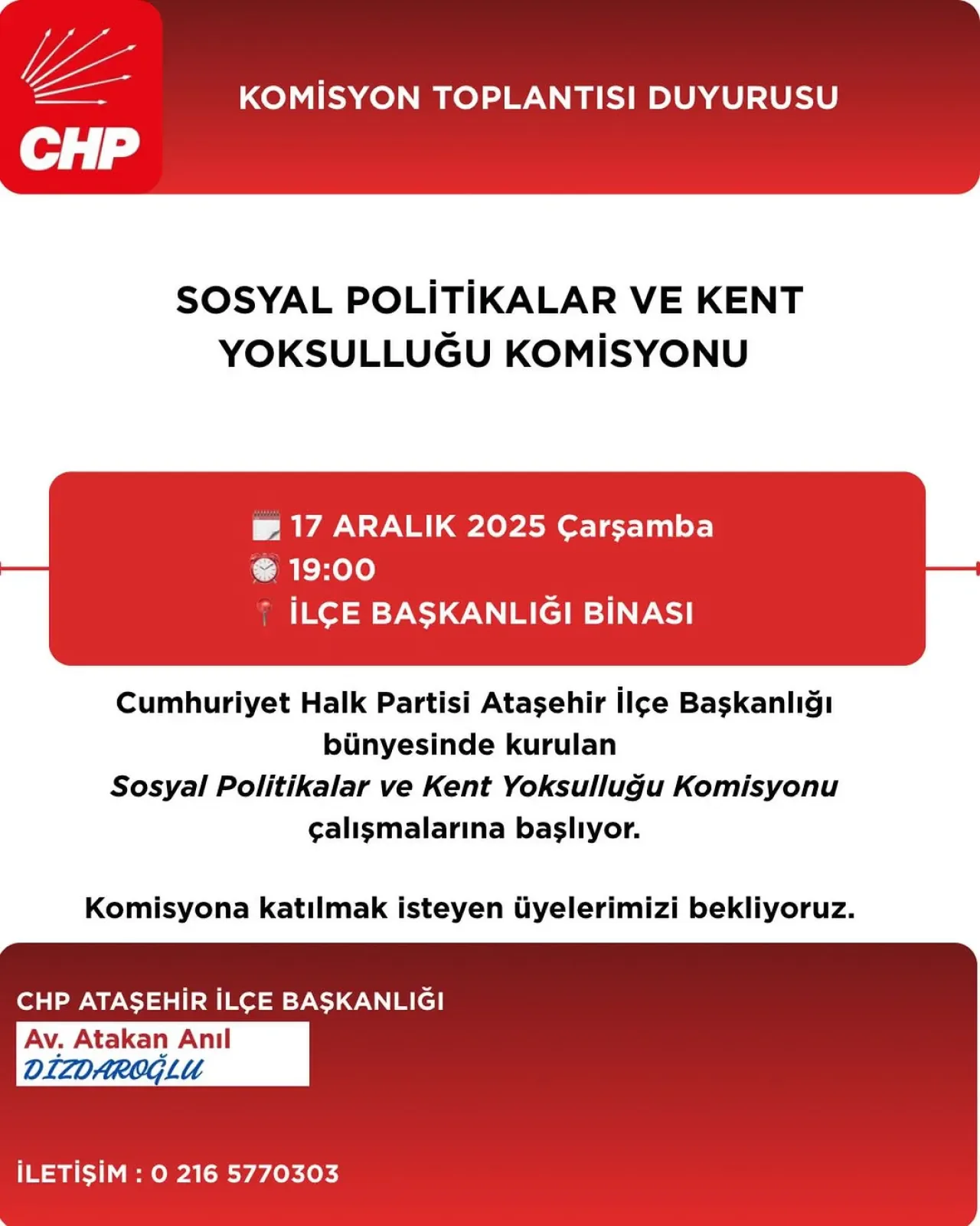 CHP Ataşehir'de Sosyal Politikalar ve Kent Yoksulluğu Komisyonu Kuruldu CHP Ataşehir'de Sosyal Politikalar ve Kent Yoksulluğu Komisyonu Kuruldu