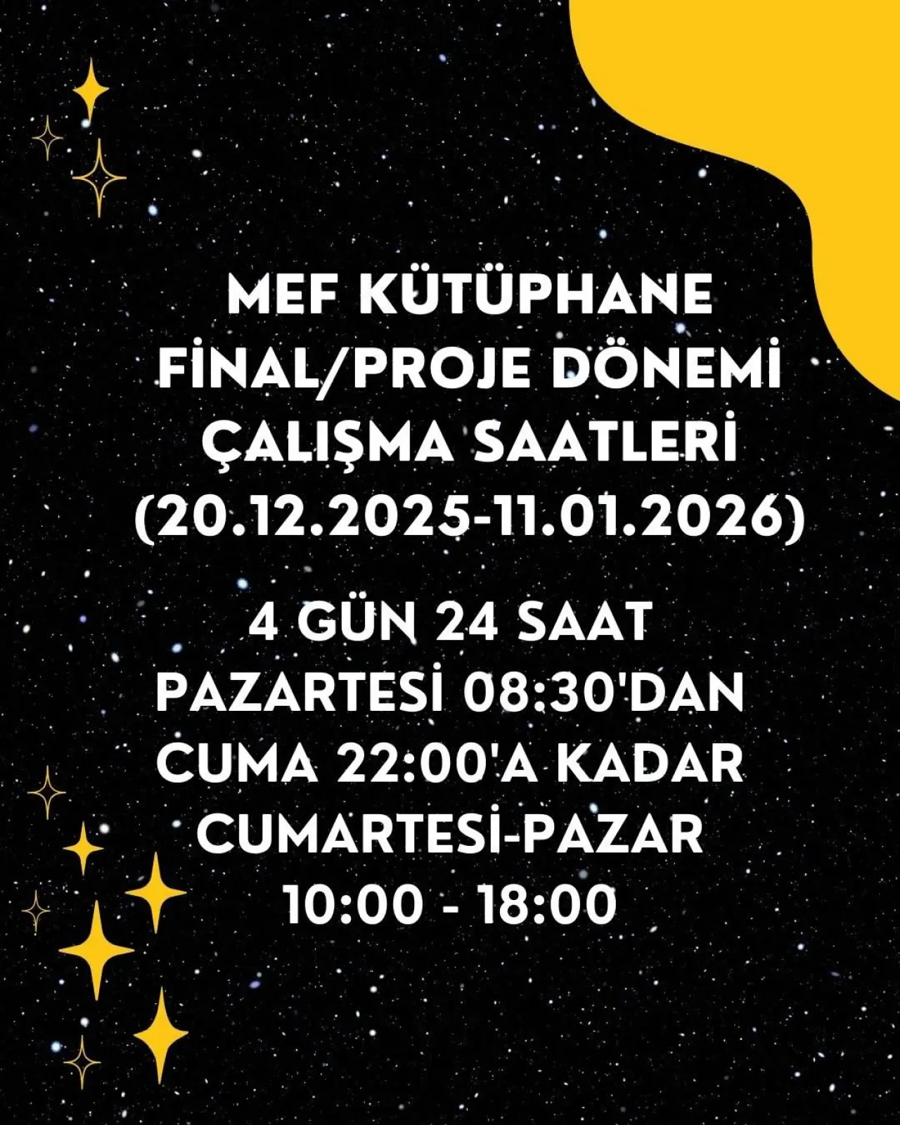 MEF Üniversitesi Kütüphanesi Final Döneminde 24 Saat Açık MEF Üniversitesi Kütüphanesi Final Döneminde 24 Saat Açık