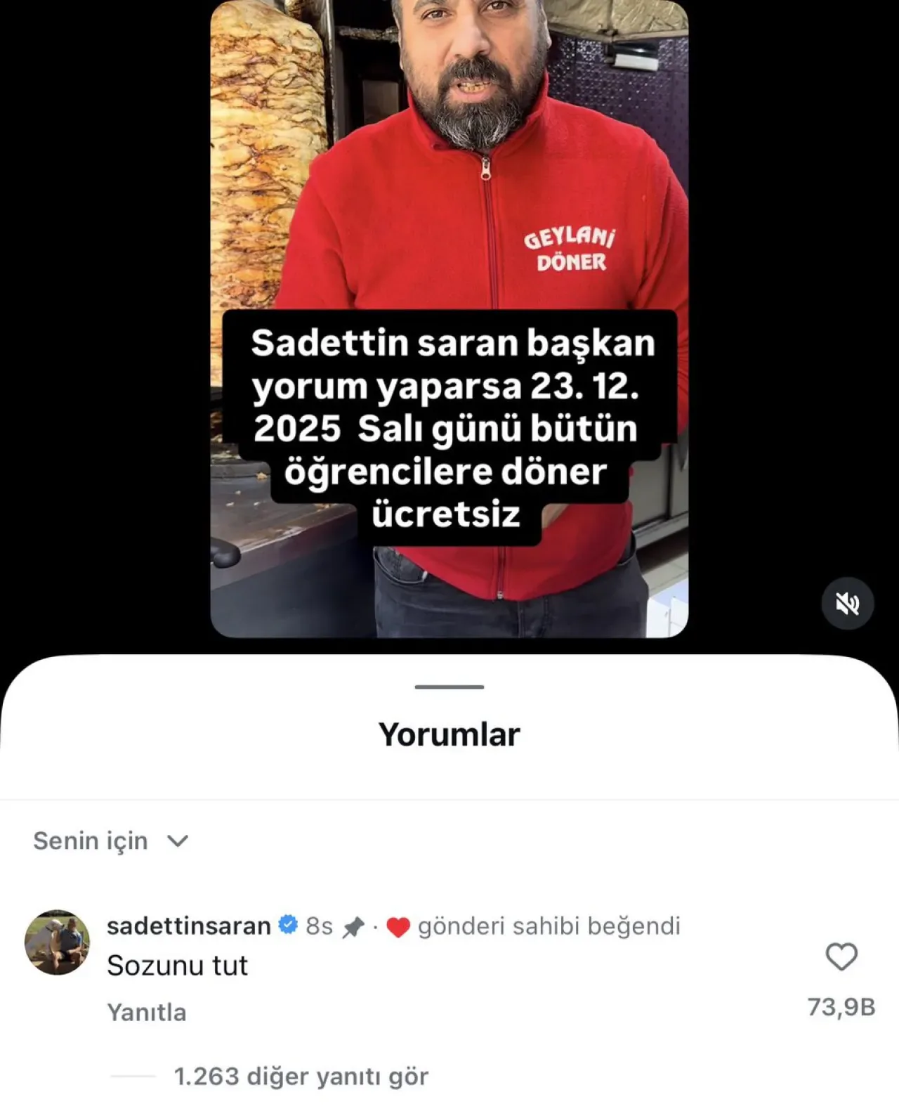 Sadettin Saran'dan Öğrencilere Sürpriz: Başkan Yorum Yaparsa Ücretsiz Döner Sadettin Saran'dan Öğrencilere Sürpriz: Başkan Yorum Yaparsa Ücretsiz Döner