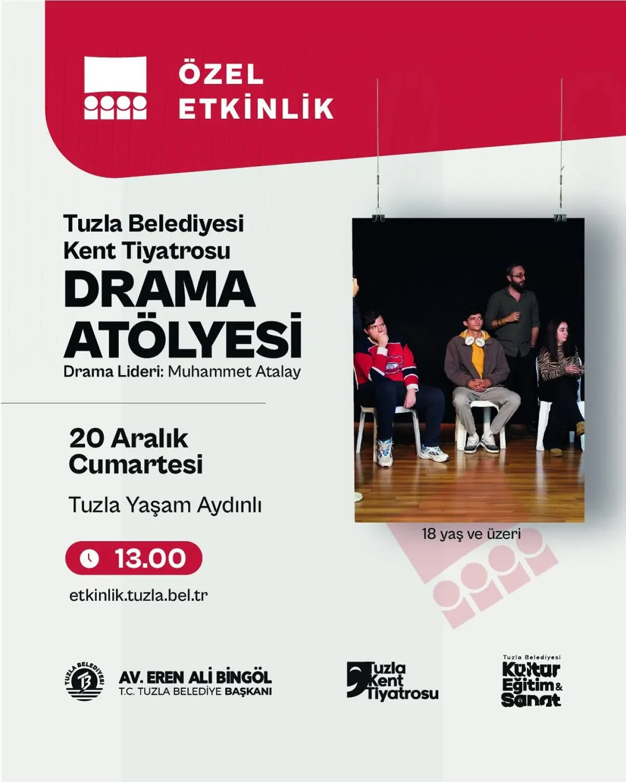 Tuzla Belediyesi Kent Tiyatrosu'nda Yetişkinlere Yönelik Drama Atölyesi Başlıyor Tuzla Belediyesi Kent Tiyatrosu'nda Yetişkinlere Yönelik Drama Atölyesi Başlıyor