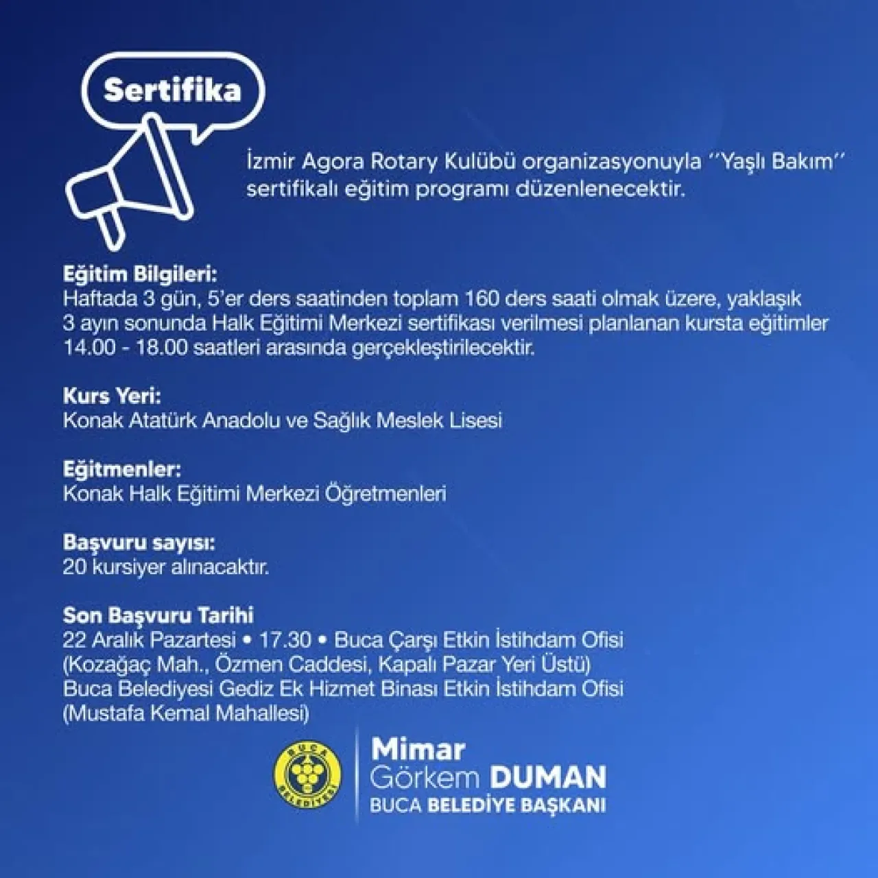 Buca'da Yaşlı Bakım Sertifikalı Eğitim Programı Başvuruları Başladı Buca'da Yaşlı Bakım Sertifikalı Eğitim Programı Başvuruları Başladı