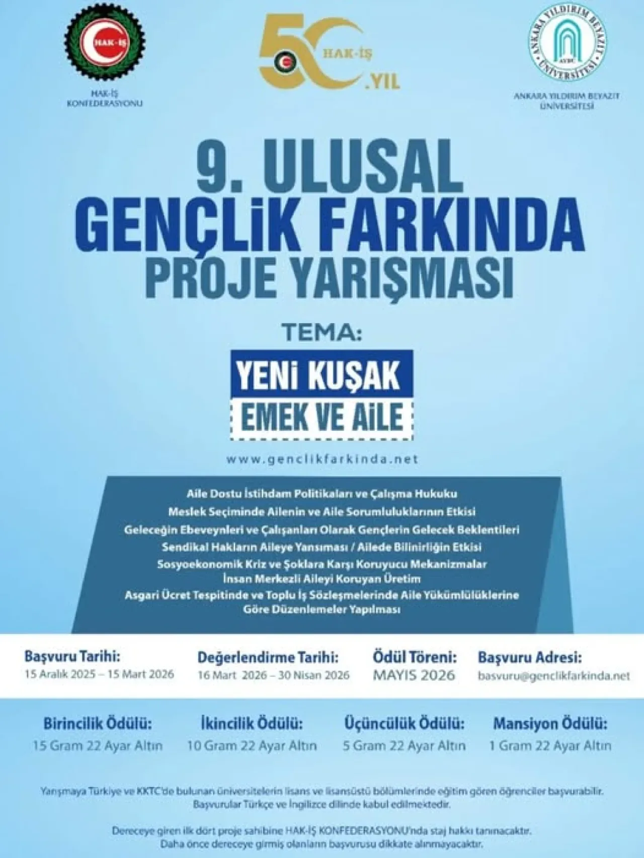 AYBÜ ve HAK-İŞ'ten "Yeni Kuşak, Emek ve Aile" Temalı Proje Yarışması AYBÜ ve HAK-İŞ'ten "Yeni Kuşak, Emek ve Aile" Temalı Proje Yarışması