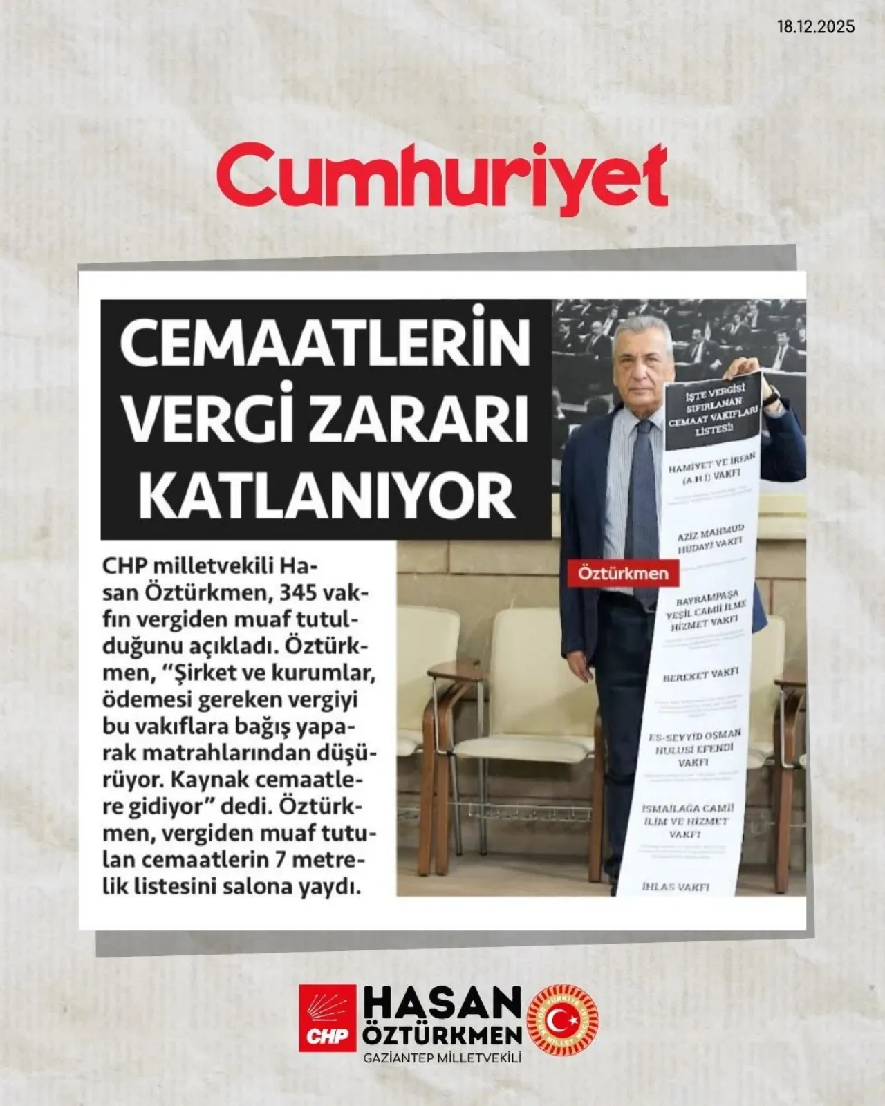 Cemaat Vakıflarının Vergi Muafiyeti ve Ekonomik Boyutu Gündemde Cemaat Vakıflarının Vergi Muafiyeti ve Ekonomik Boyutu Gündemde
