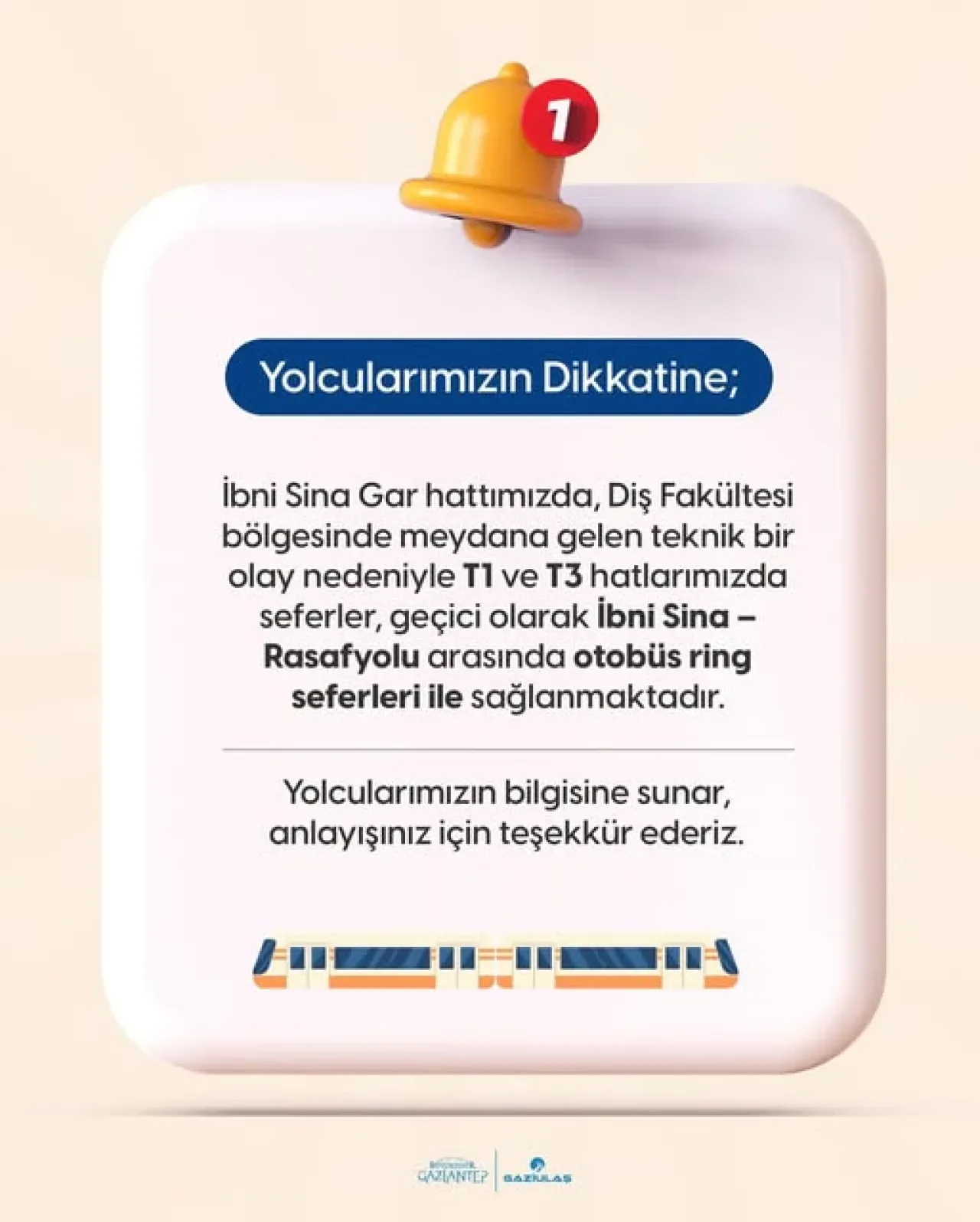 Gaziantep'te T1 ve T3 Hatlarında Geçici Otobüs Ring Seferleri Başladı Gaziantep'te T1 ve T3 Hatlarında Geçici Otobüs Ring Seferleri Başladı