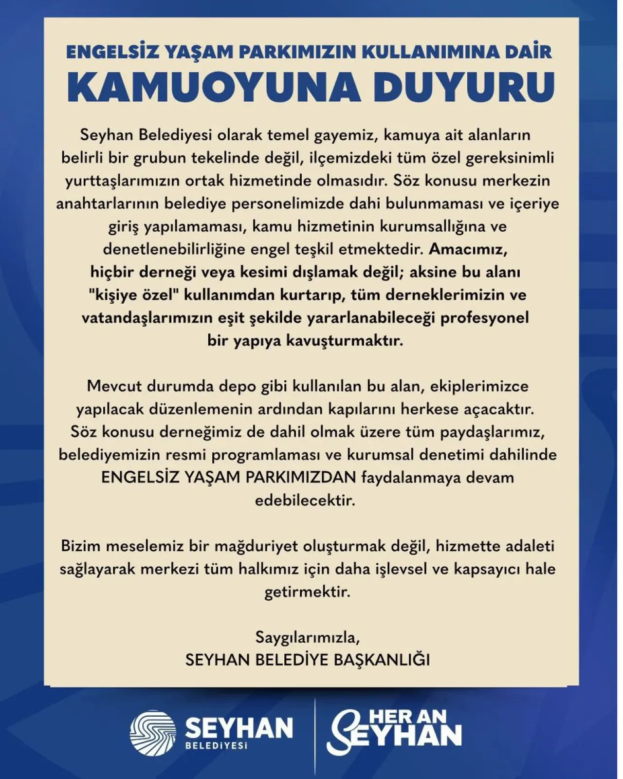 Seyhan Belediyesi, Engelsiz Yaşam Parkı'nın Kullanımını Duyurdu Seyhan Belediyesi, Engelsiz Yaşam Parkı'nın Kullanımını Duyurdu