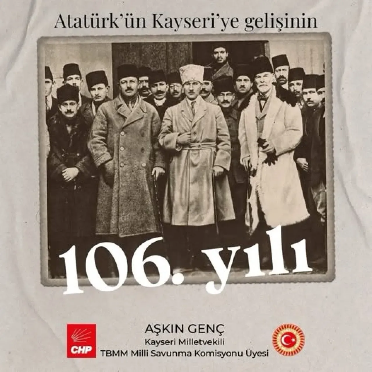 Gazi Mustafa Kemal Atatürk'ün Kayseri'ye Gelişinin 106. Yılı Anıldı Gazi Mustafa Kemal Atatürk'ün Kayseri'ye Gelişinin 106. Yılı Anıldı