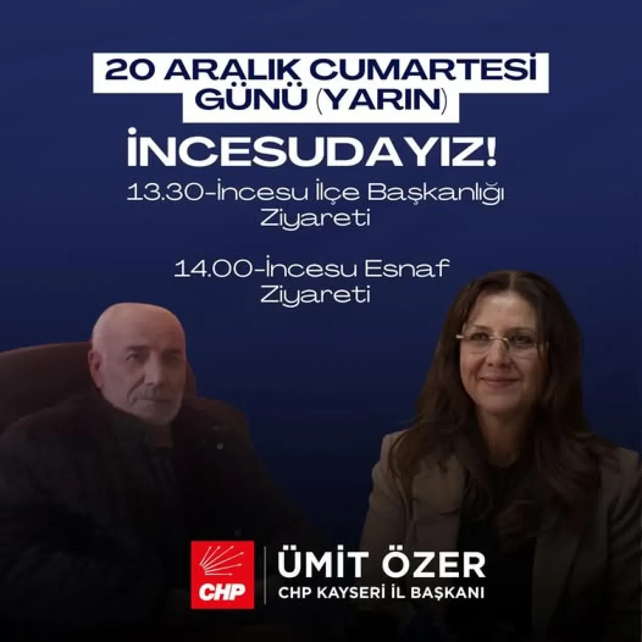 CHP Kayseri İl Başkanı Ümit Özer, İncesu'da Örgüt ve Esnaf Ziyaretlerinde Bulunacak CHP Kayseri İl Başkanı Ümit Özer, İncesu'da Örgüt ve Esnaf Ziyaretlerinde Bulunacak