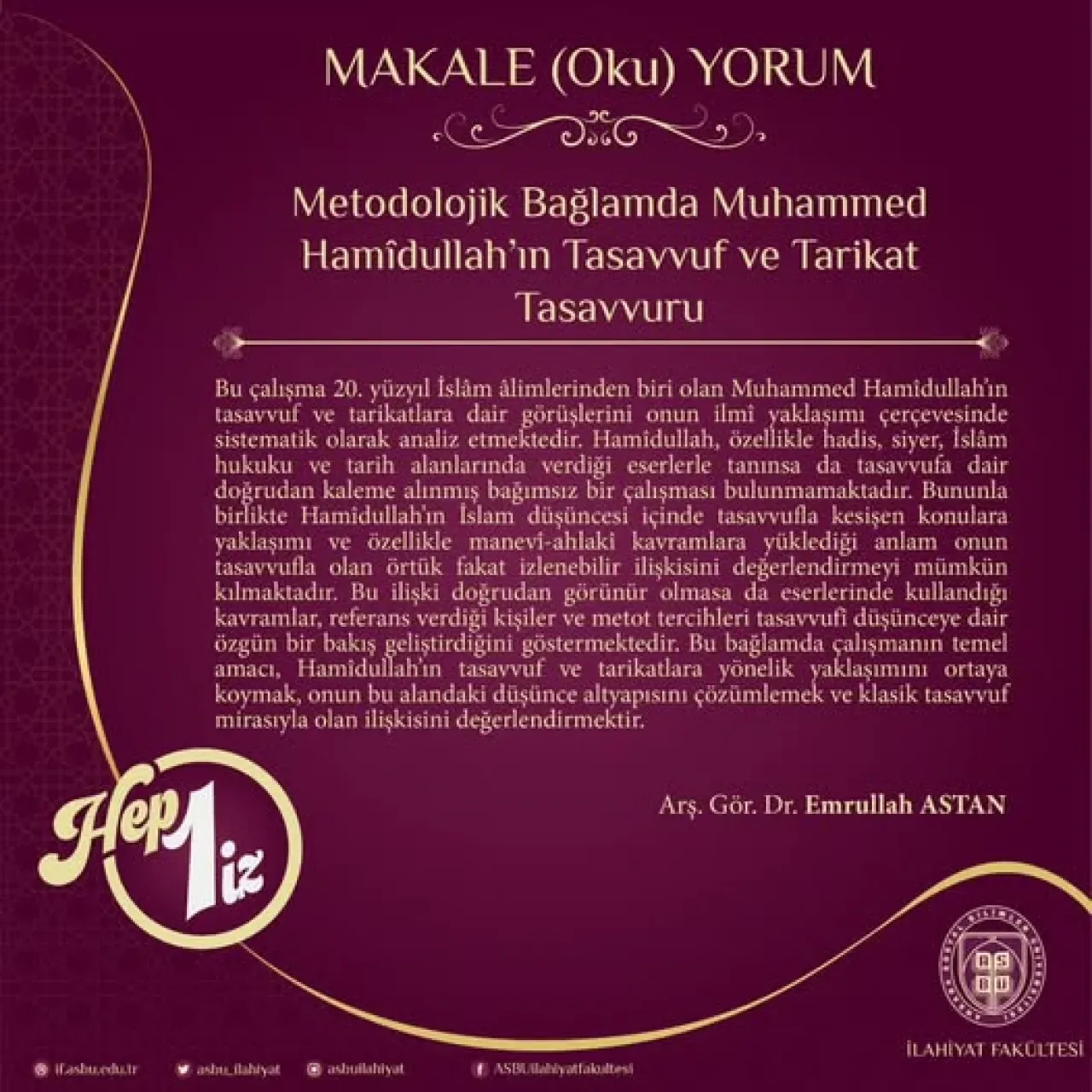 Dr. Emrullah Astan'ın Muhammed Hamidullah'ın Tasavvuf Anlayışını Ele Aldığı Yeni Eseri Yayımlandı Dr. Emrullah Astan'ın Muhammed Hamidullah'ın Tasavvuf Anlayışını Ele Aldığı Yeni Eseri Yayımlandı