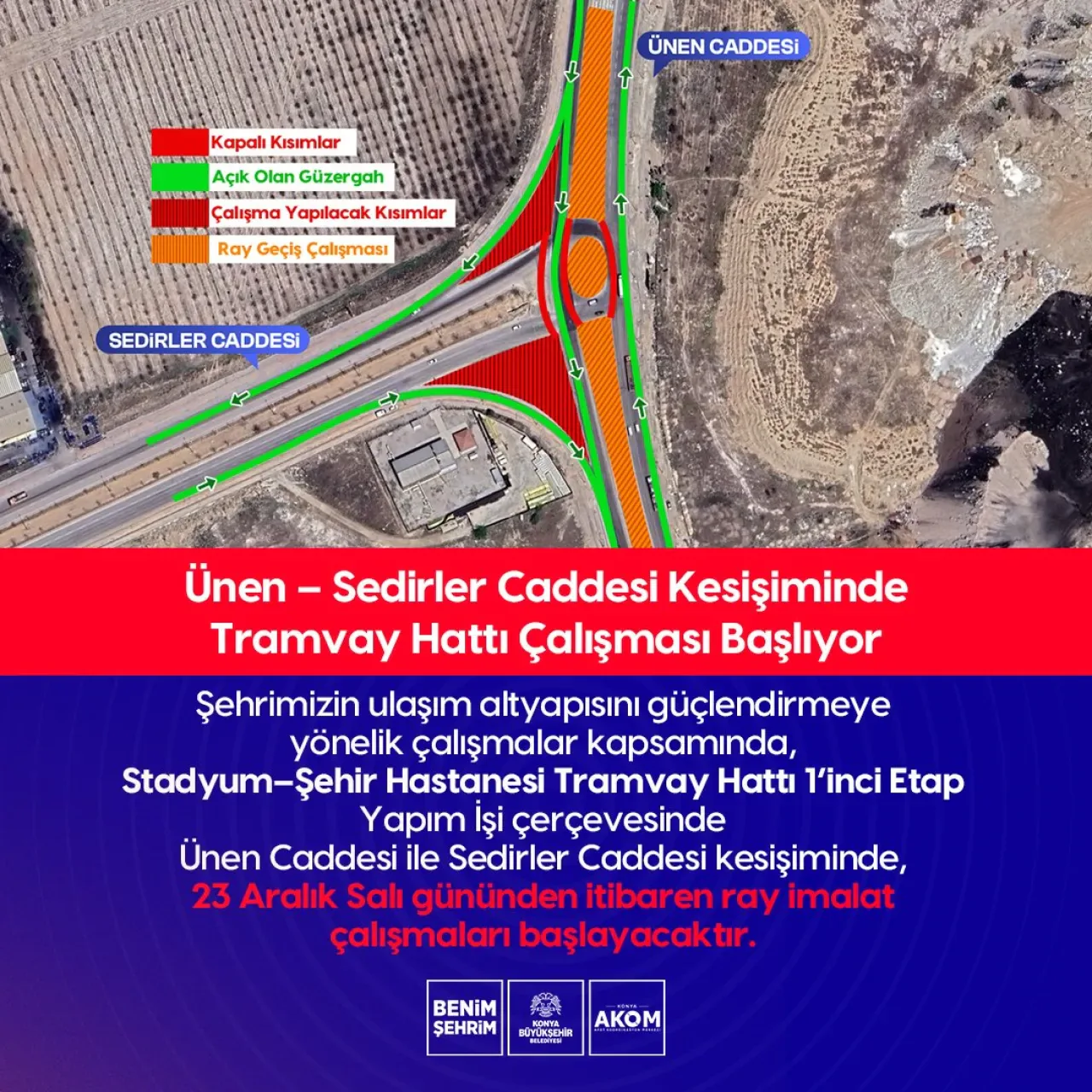 Konya'da Yeni Tramvay Hattı İçin Ray Çalışması Başlıyor Konya'da Yeni Tramvay Hattı İçin Ray Çalışması Başlıyor