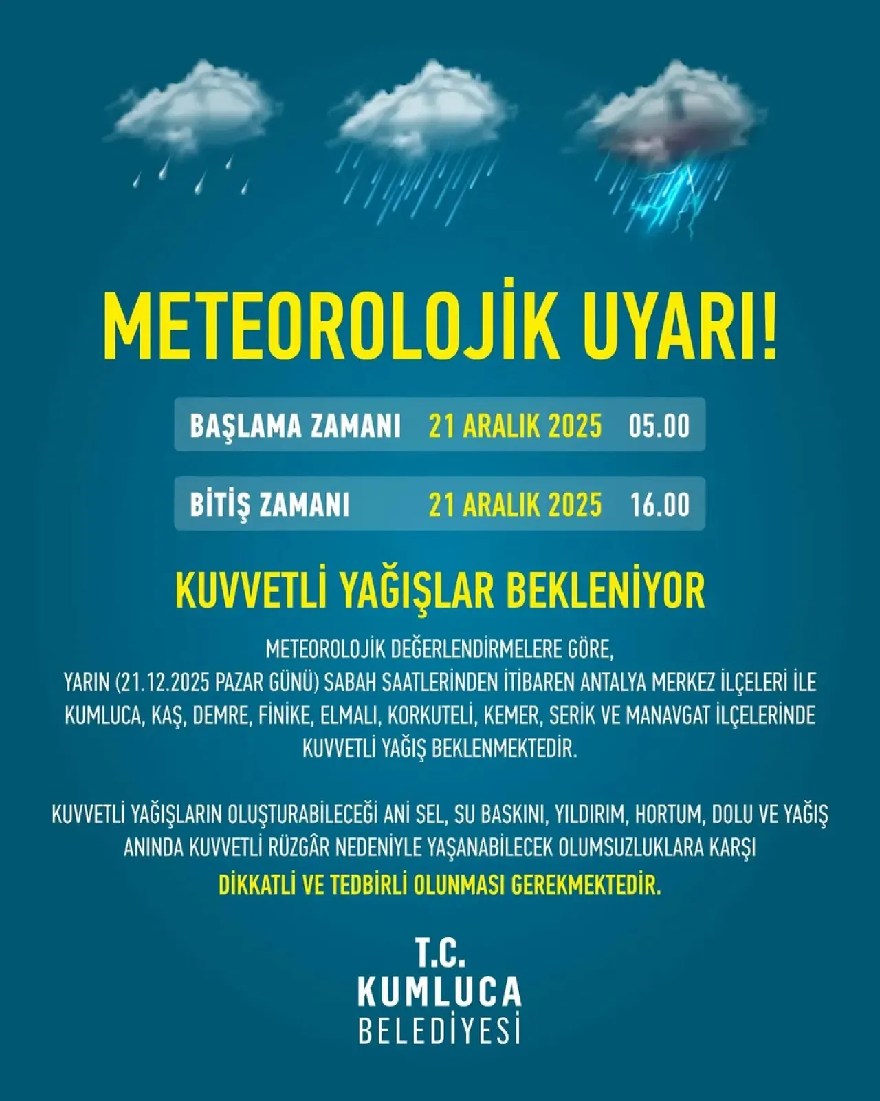 Antalya'da Kuvvetli Yağış Uyarısı: 8 İlçe İçin Risk Bildirimi Antalya'da Kuvvetli Yağış Uyarısı: 8 İlçe İçin Risk Bildirimi