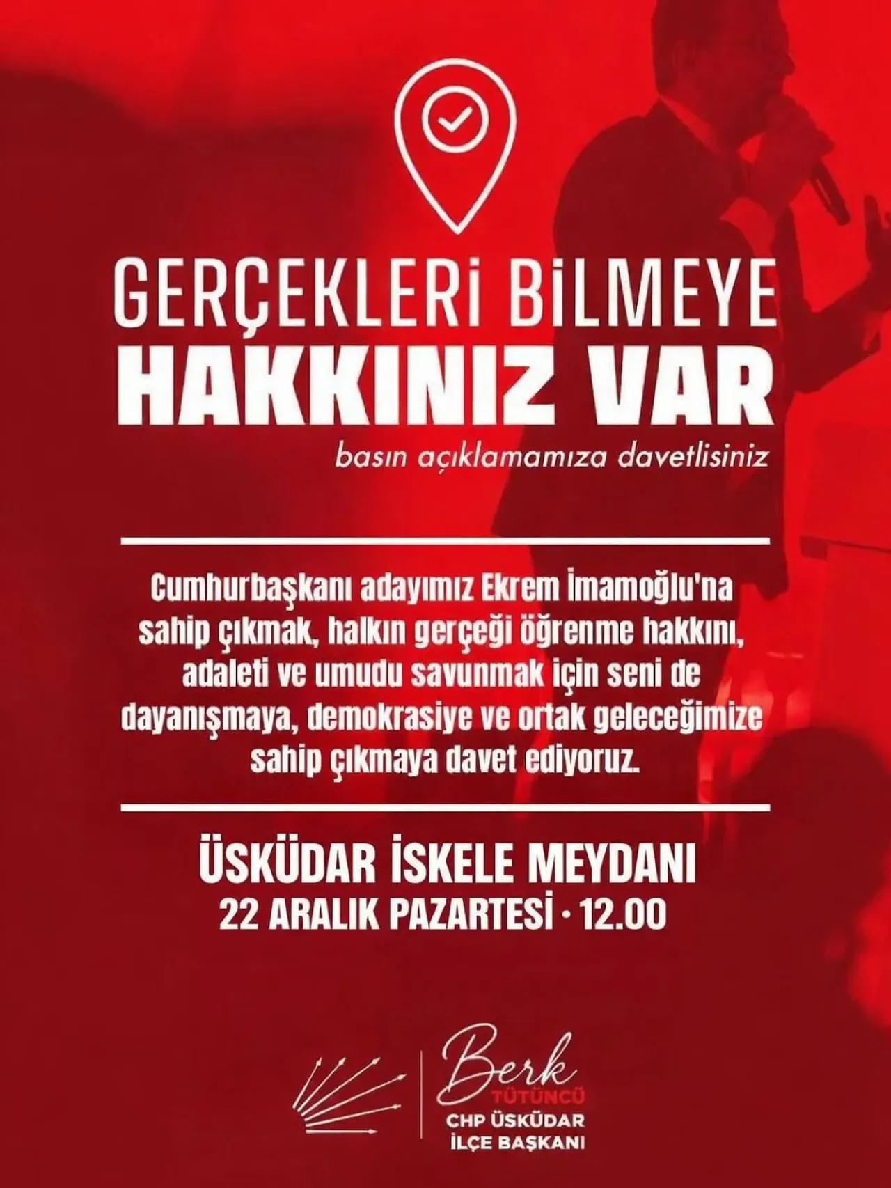 CHP Üsküdar, Ekrem İmamoğlu İçin İskele Meydanı'nda Buluşmaya Çağırıyor CHP Üsküdar, Ekrem İmamoğlu İçin İskele Meydanı'nda Buluşmaya Çağırıyor