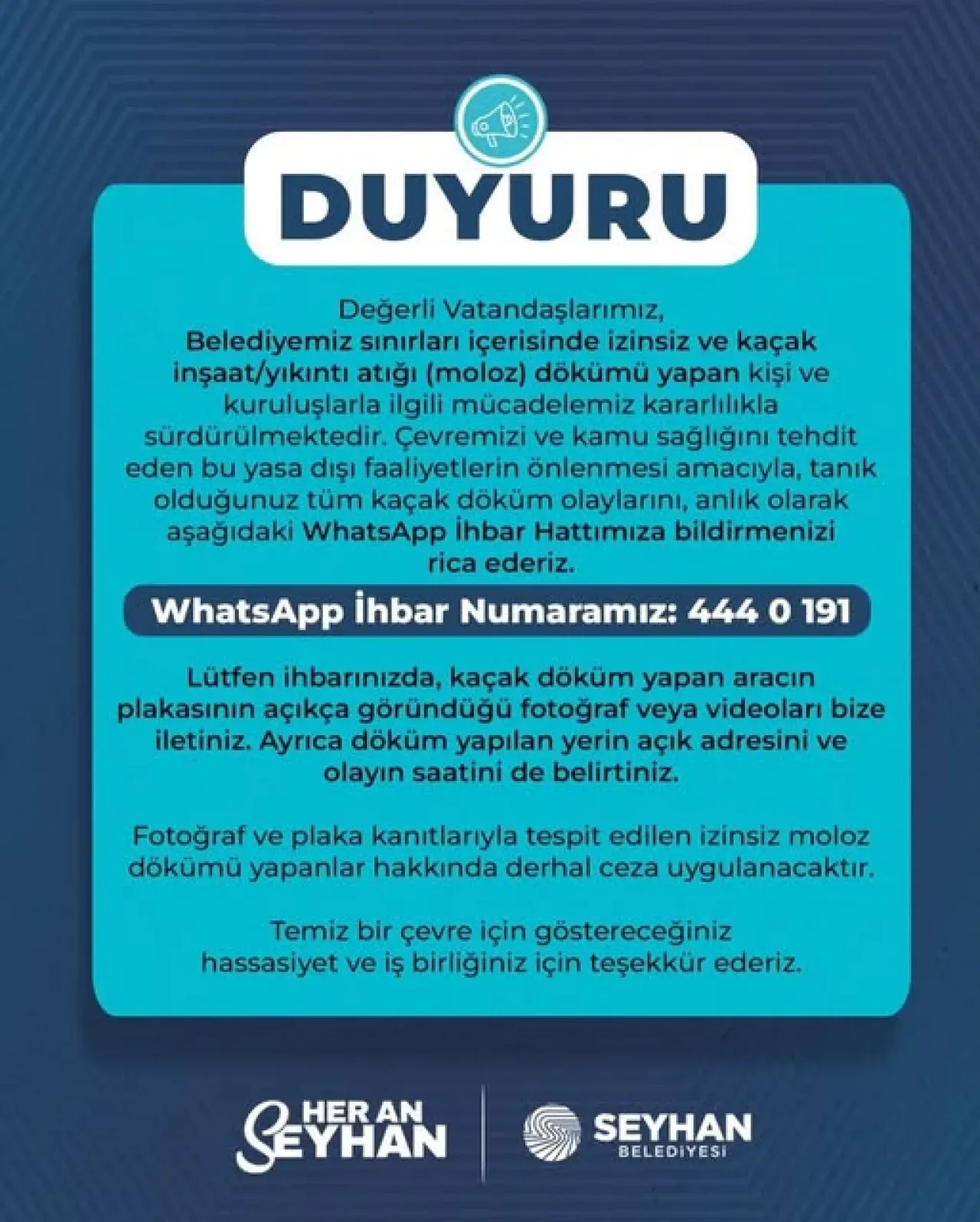 Seyhan Belediyesi Kaçak Döküm Yapan Araçlara Anında Ceza Uygulayacak Seyhan Belediyesi Kaçak Döküm Yapan Araçlara Anında Ceza Uygulayacak