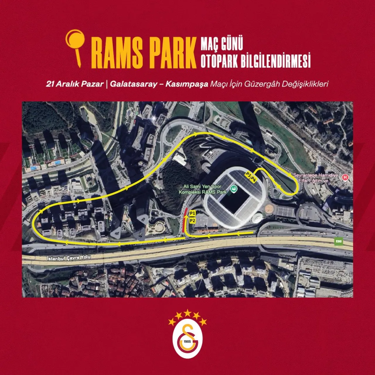 Galatasaray'ın Kasımpaşa Maçı Öncesi Otopark Bilgilendirmesi Galatasaray'ın Kasımpaşa Maçı Öncesi Otopark Bilgilendirmesi