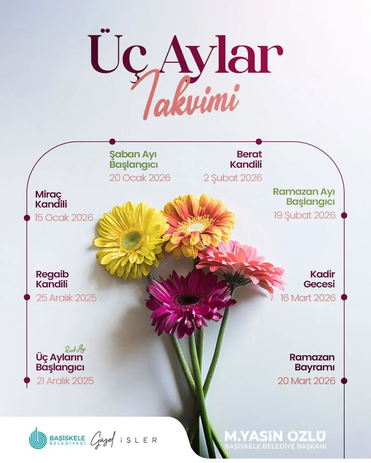 Başiskele Belediyesi'nden Üç Aylar Mesajı: Hayırlara Vesile Olması Temennisi Başiskele Belediyesi'nden Üç Aylar Mesajı: Hayırlara Vesile Olması Temennisi