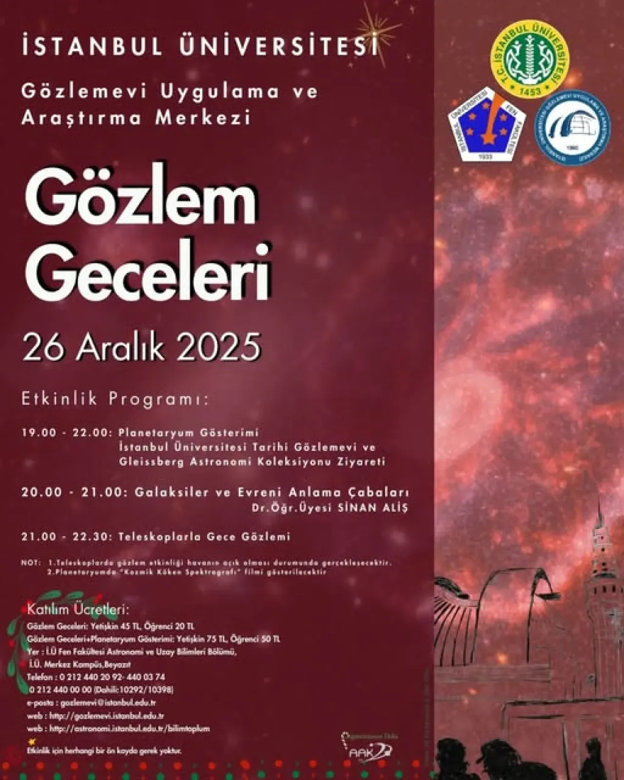 İstanbul Üniversitesi'nde Gökyüzü Şöleni: Gözlem Geceleri Başlıyor İstanbul Üniversitesi'nde Gökyüzü Şöleni: Gözlem Geceleri Başlıyor